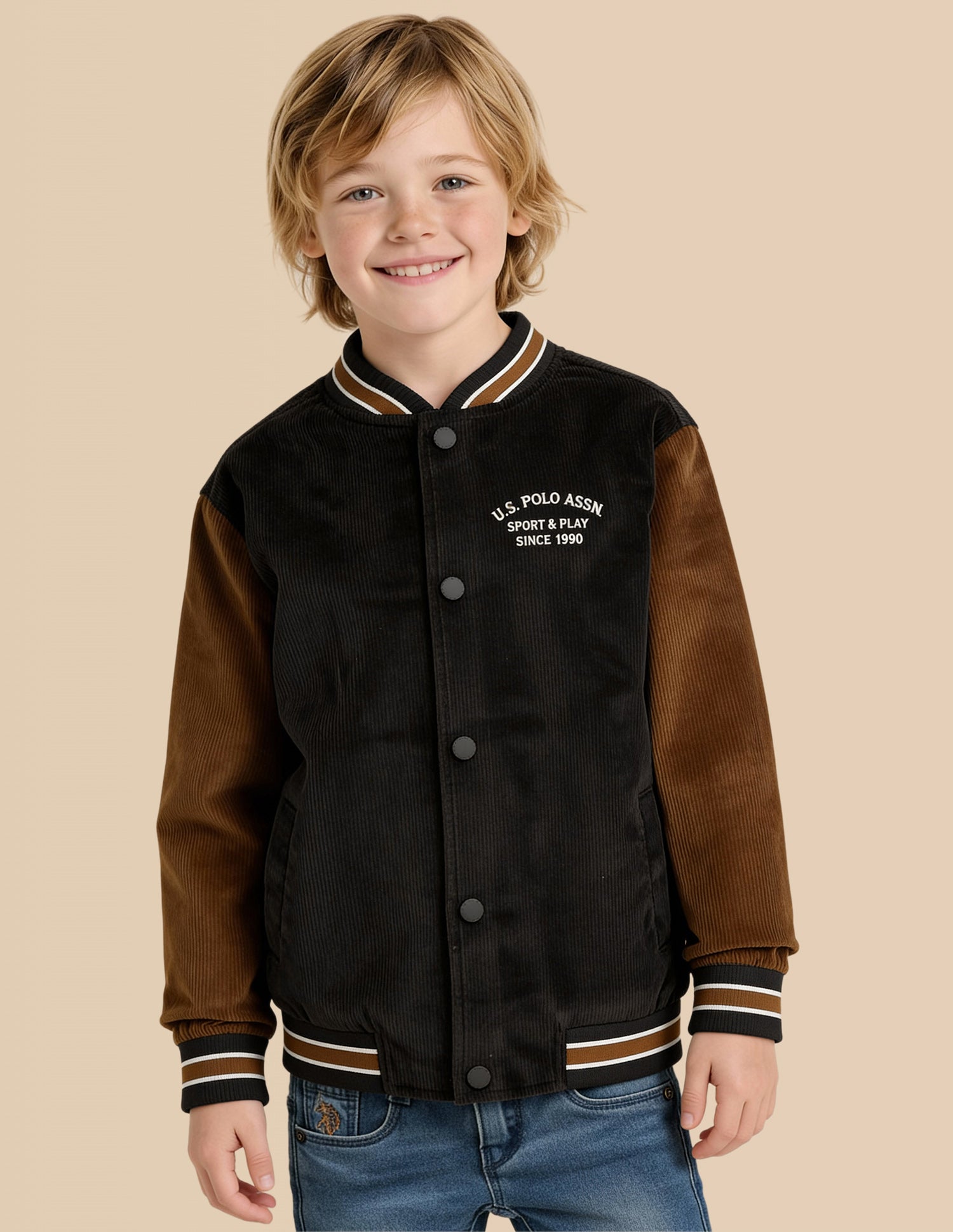 Boys Solid Regular Fit Varsity Jacket Dark Brown - U.S. Polo Assn. India | Large