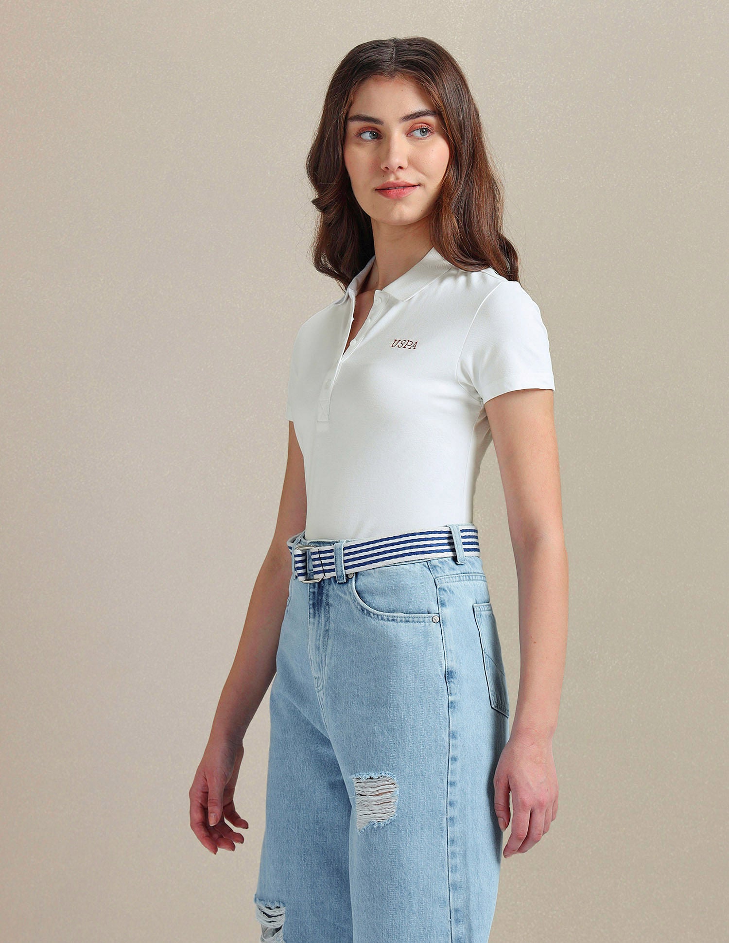 Rice Stitch Logo Polo Shirt White - U.S. POLO ASSN. | Large