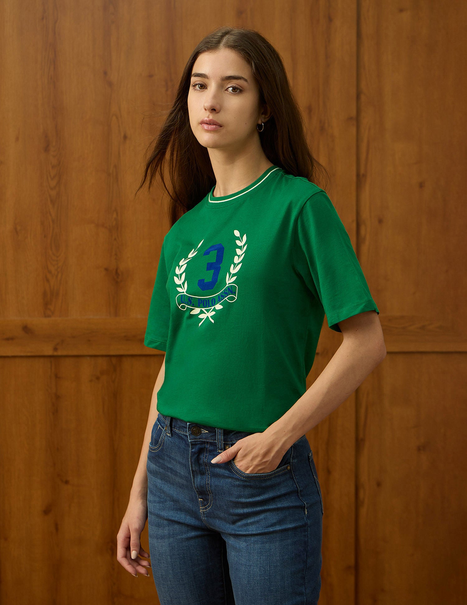 Boxy Fit Brand Printed T-Shirt Green - U.S. POLO ASSN. | Large