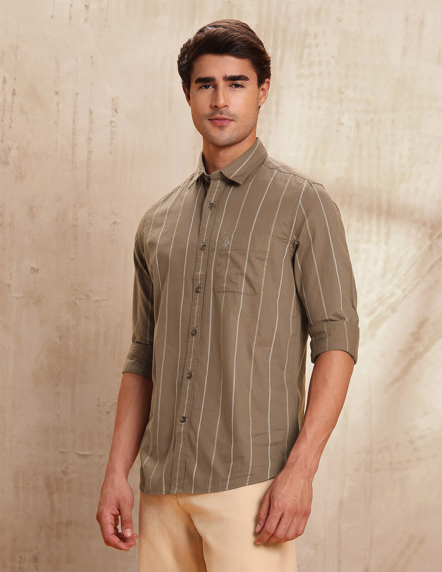 Slim Fit Vertical Striped Shirt Brown - U.S. POLO ASSN. | Large