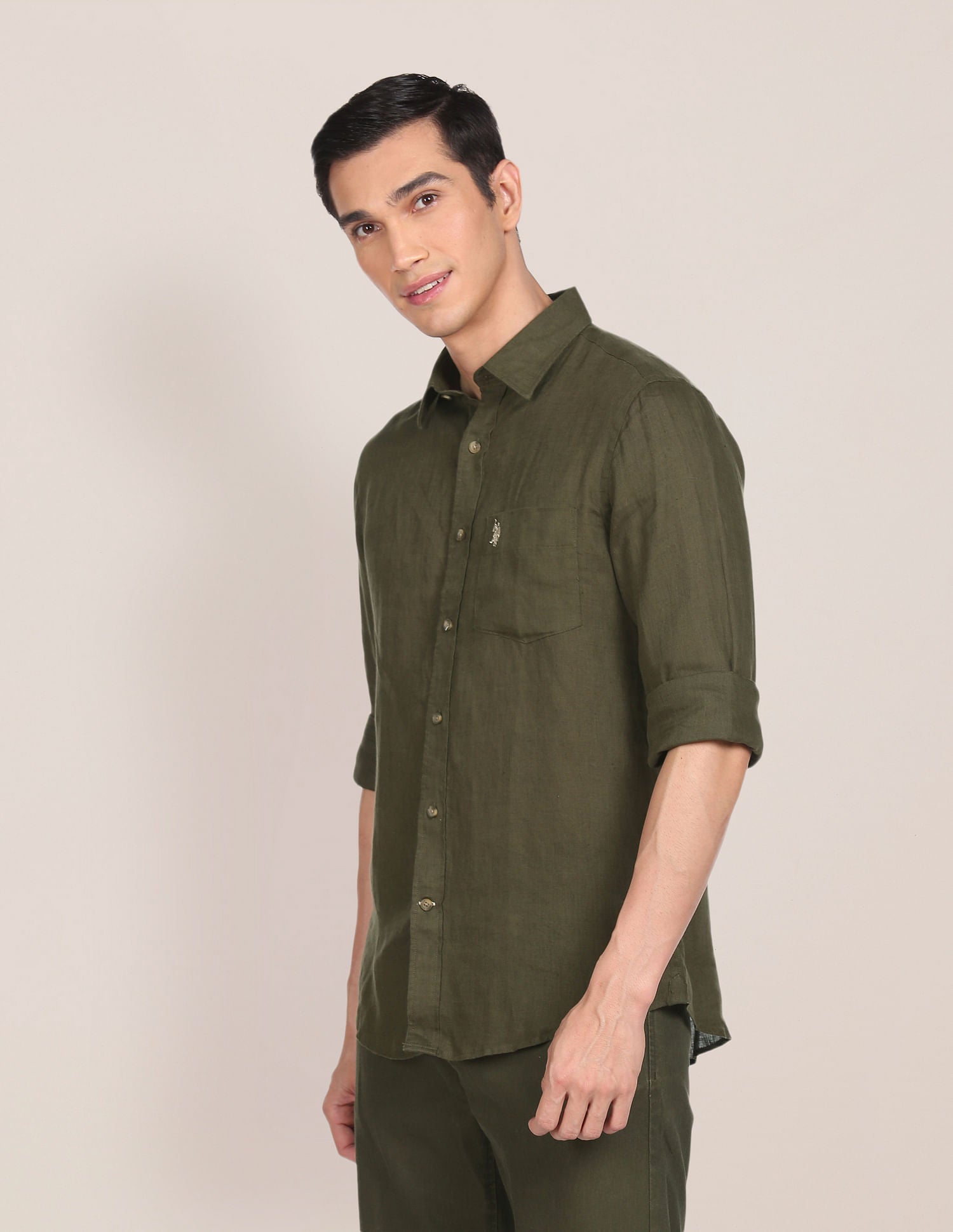 Men Olive Chest Pocket Solid Casual Shirt Olive - U.S. POLO ASSN. | Large