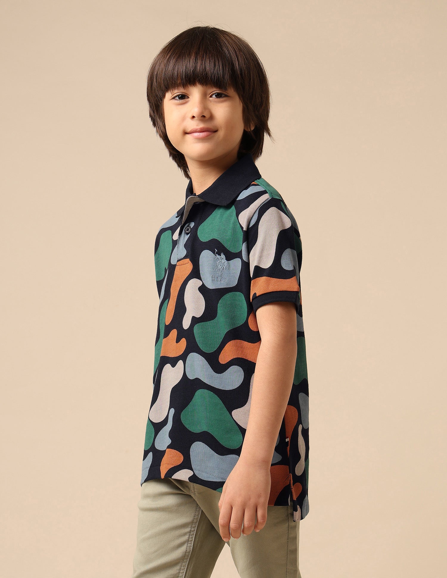 Boys Abstract Printed Regular Fit Polo Shirt Navy - U.S. POLO ASSN. | Large