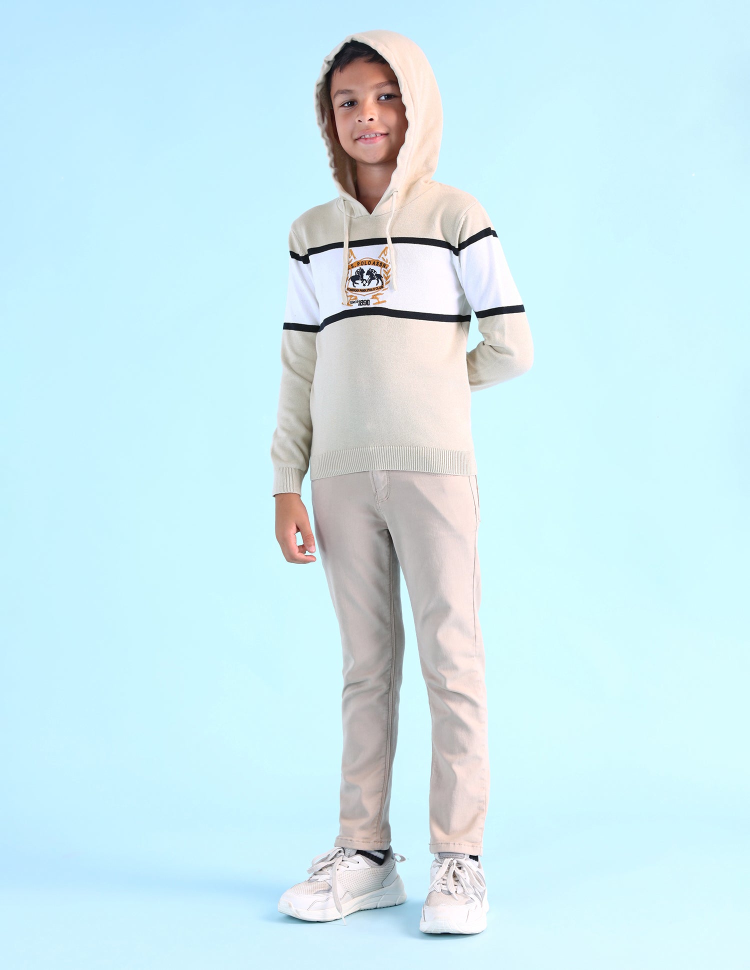 Boys Brand Embroidered Pure Cotton Sweater Ecru - U.S. POLO ASSN. | Large