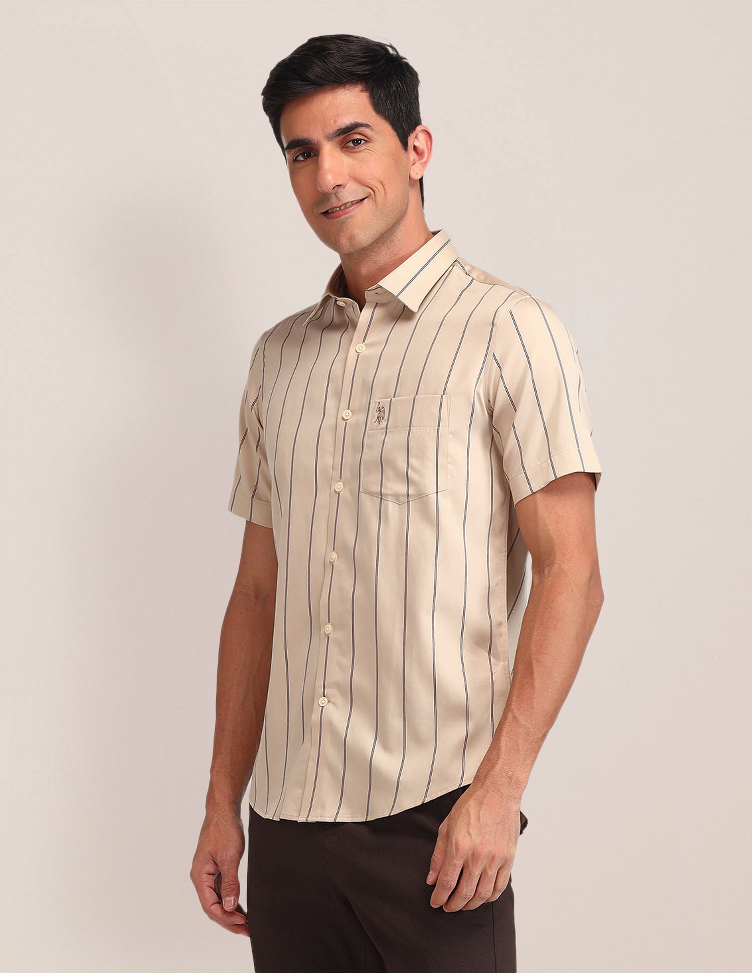 Tailored Fit Satin Shirt Khaki - U.S. Polo Assn. India | Large