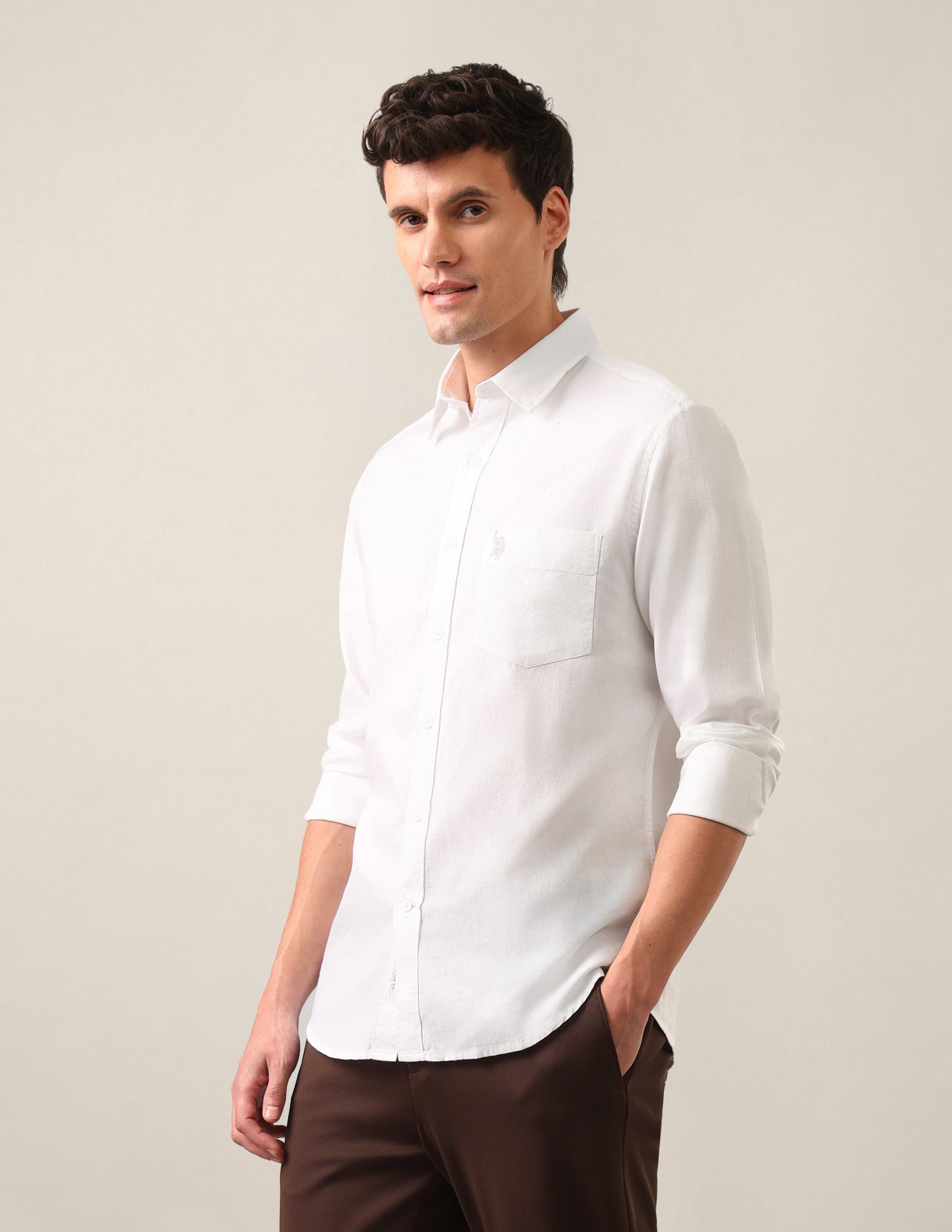 Tailored Fit Solid Shirt White - U.S. Polo Assn. India | Large
