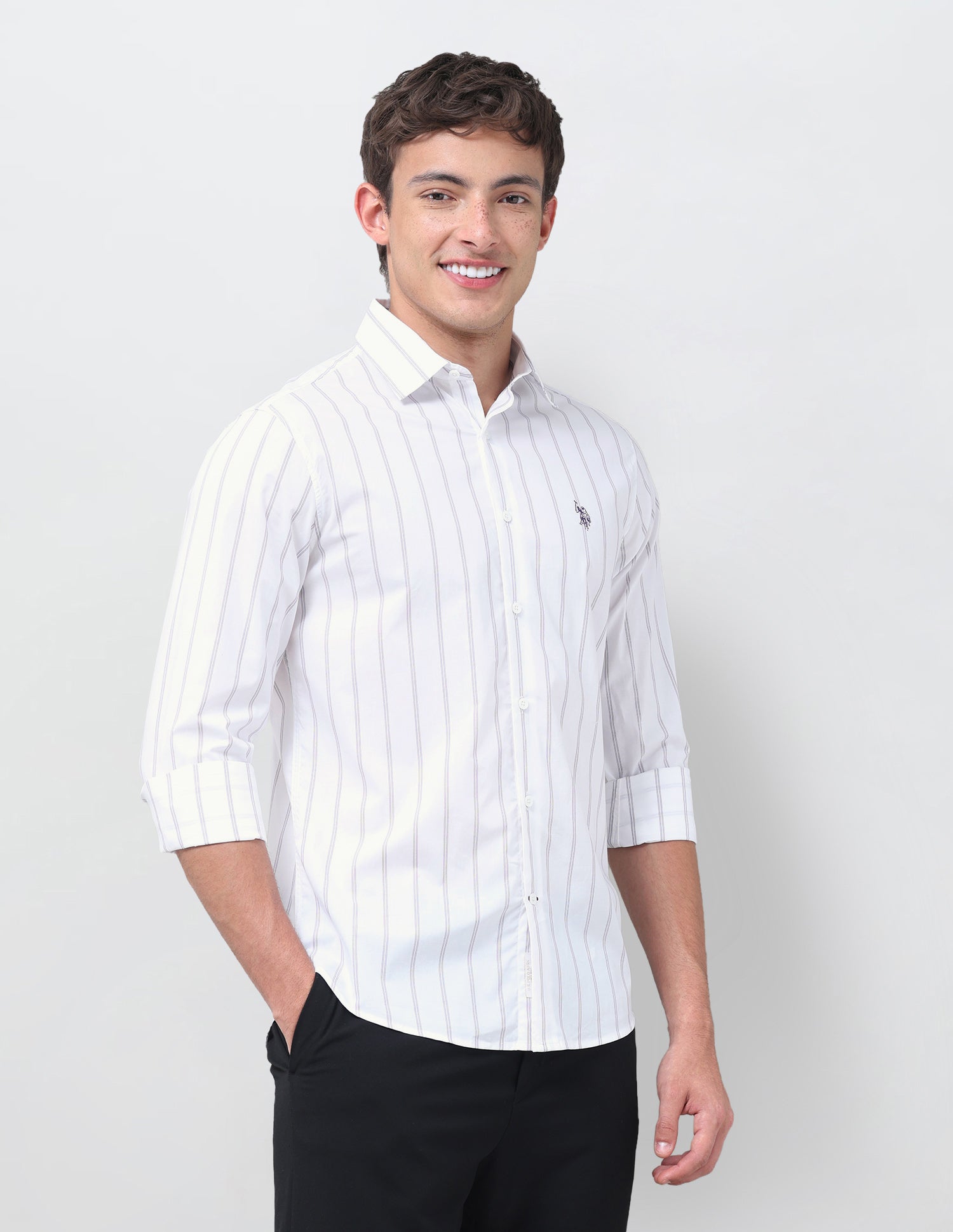 Vertical Striped Poplin Shirt Purple - U.S. Polo Assn. India | Large