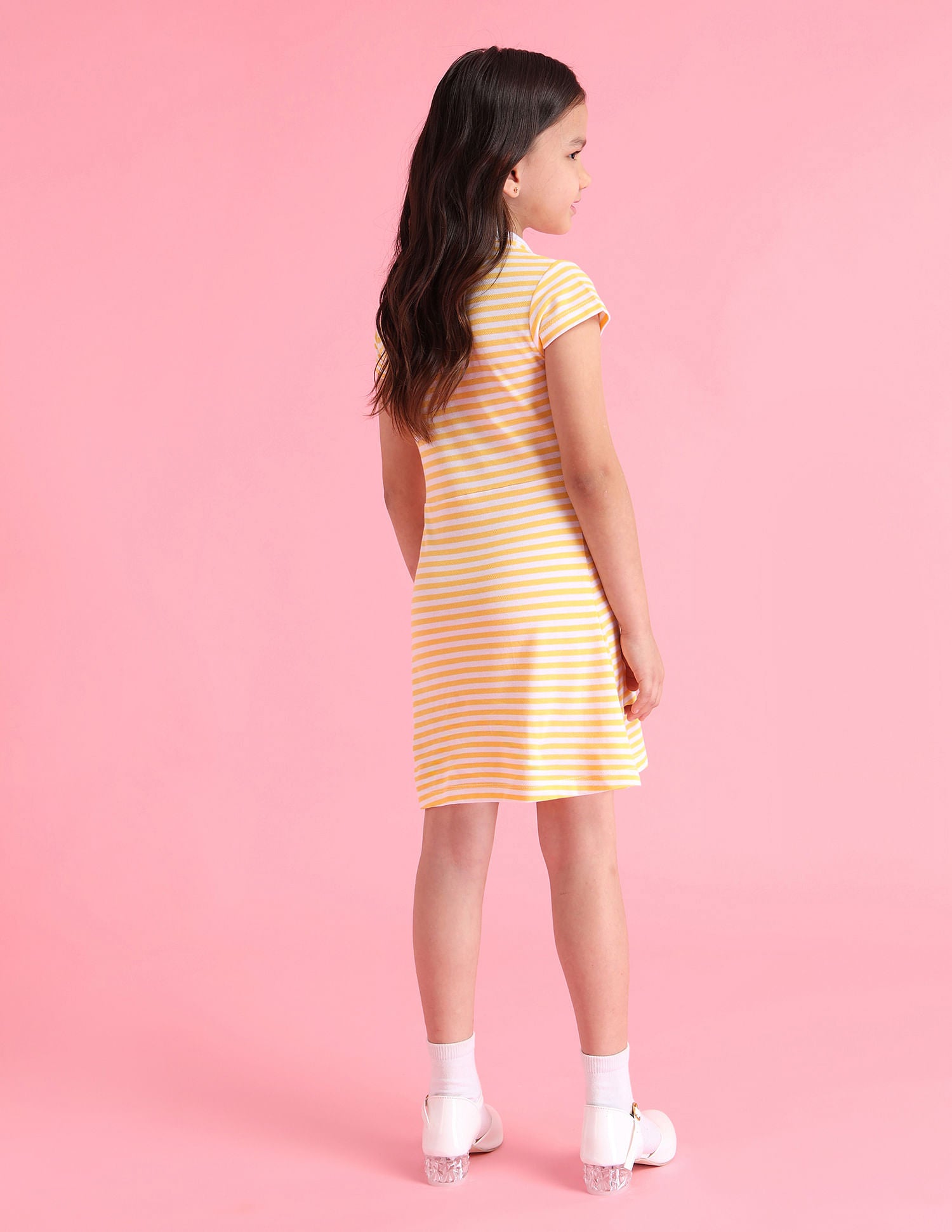 Girls Horizontal Stripes A-Line Dress Orange - U.S. Polo Assn. India | Large
