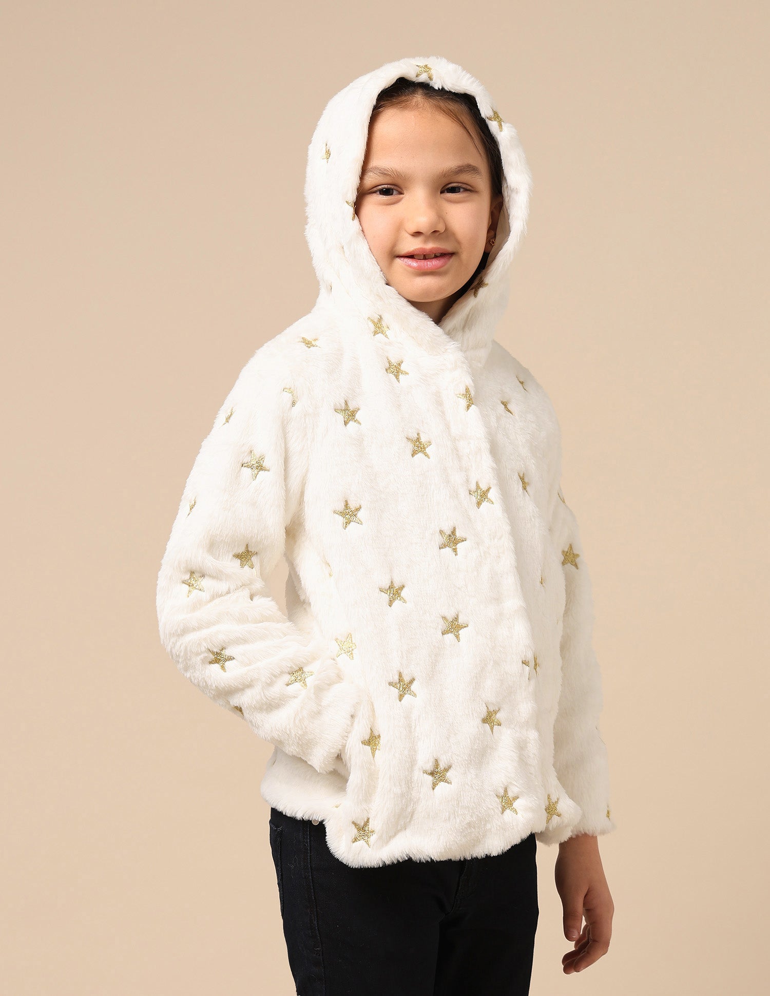 Girls Longline Fur Jacket Off White - U.S. POLO ASSN. | Large