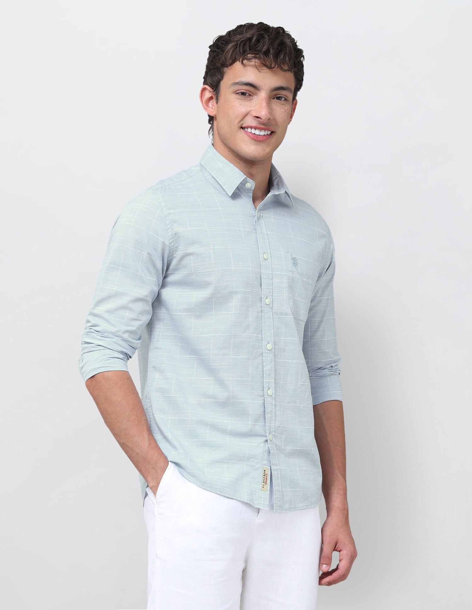 Windowpane Checked Jaquard Shirt Aqua - U.S. Polo Assn. India | Large
