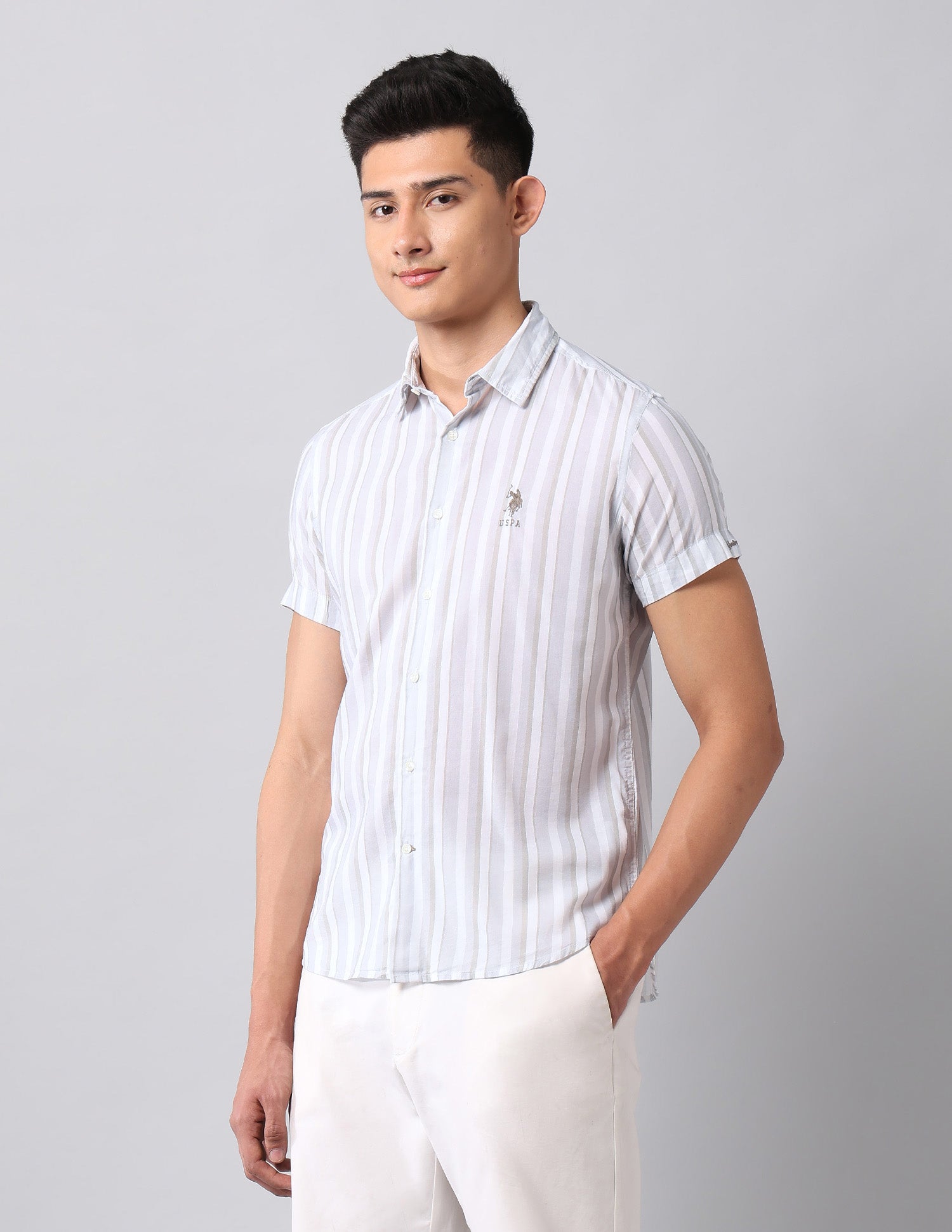 Vertical Striped Regular Fit Shirt Beige - U.S. Polo Assn. India | Large