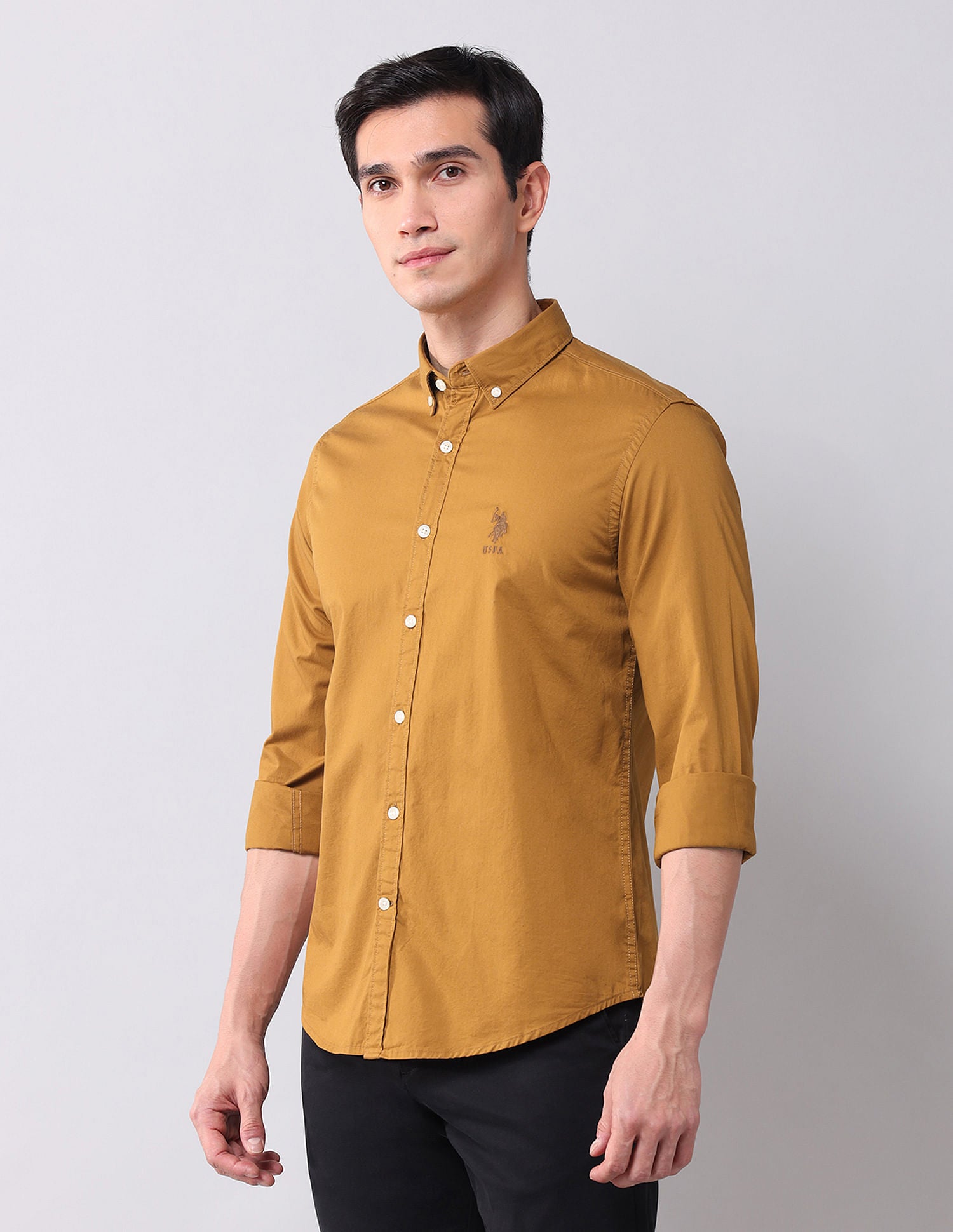 Regular Fit Twill Solid Shirt Ochre - U.S. POLO ASSN. | Large