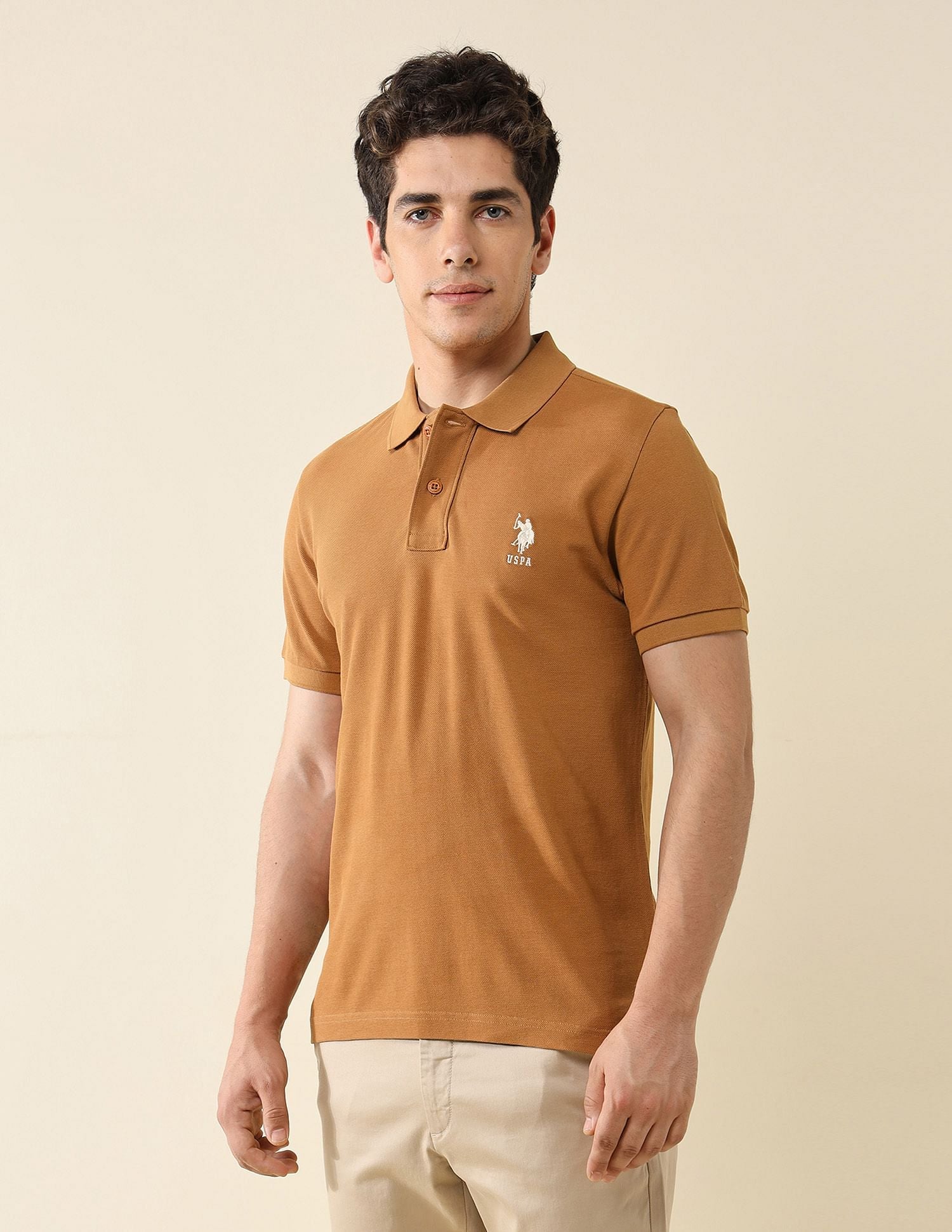 Pure Cotton Slim Fit Polo Shirt Brown - U.S. Polo Assn. India | Large