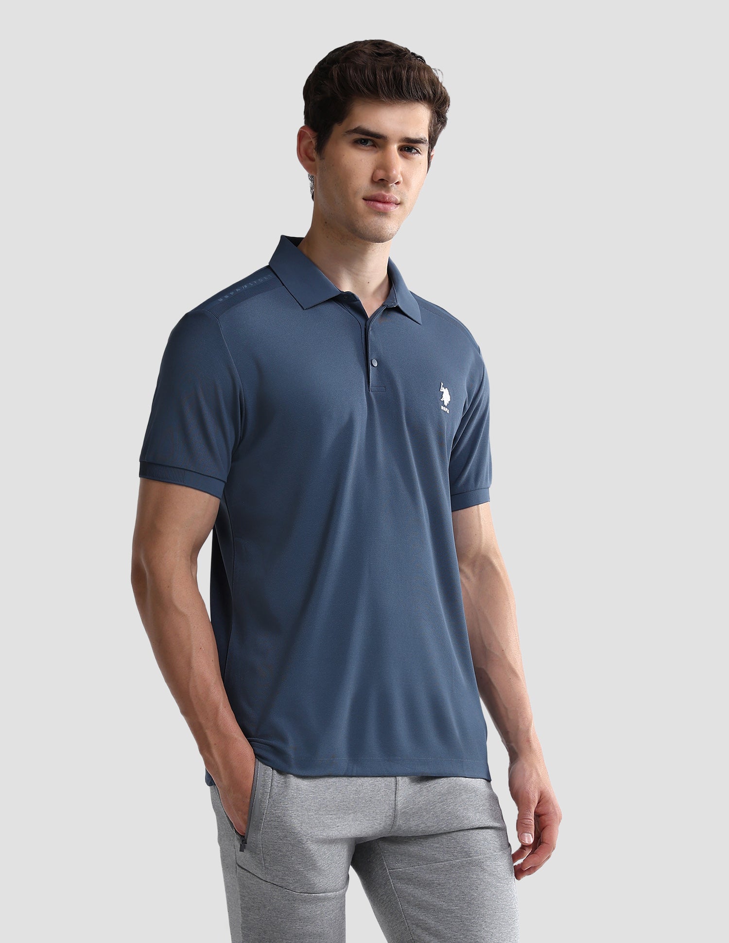 Solid Slim Fit Active Polo Shirt Blue - U.S. Polo Assn. India | Large