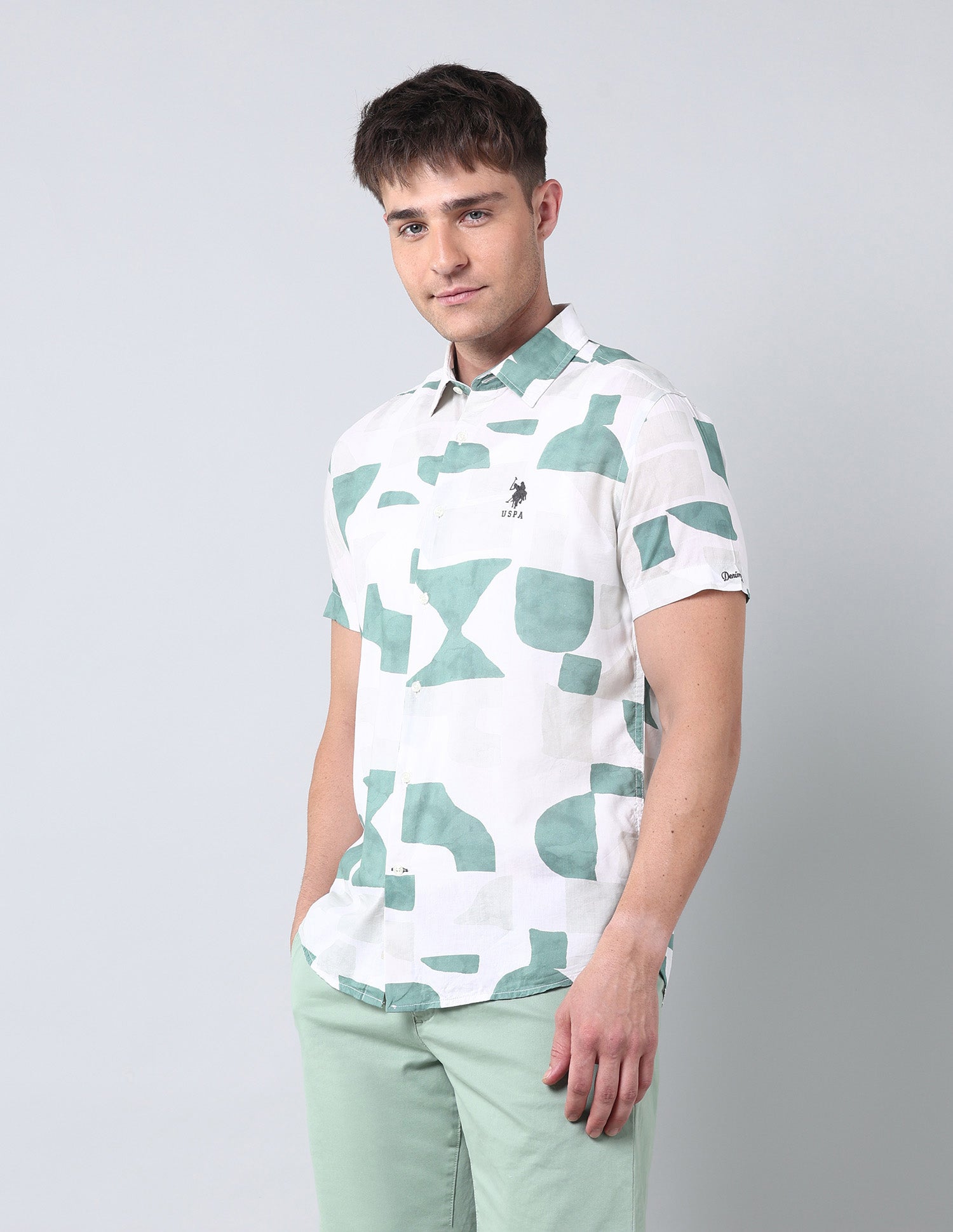 Abstract Printed Regular Fit Shirt Green - U.S. Polo Assn. India | Large