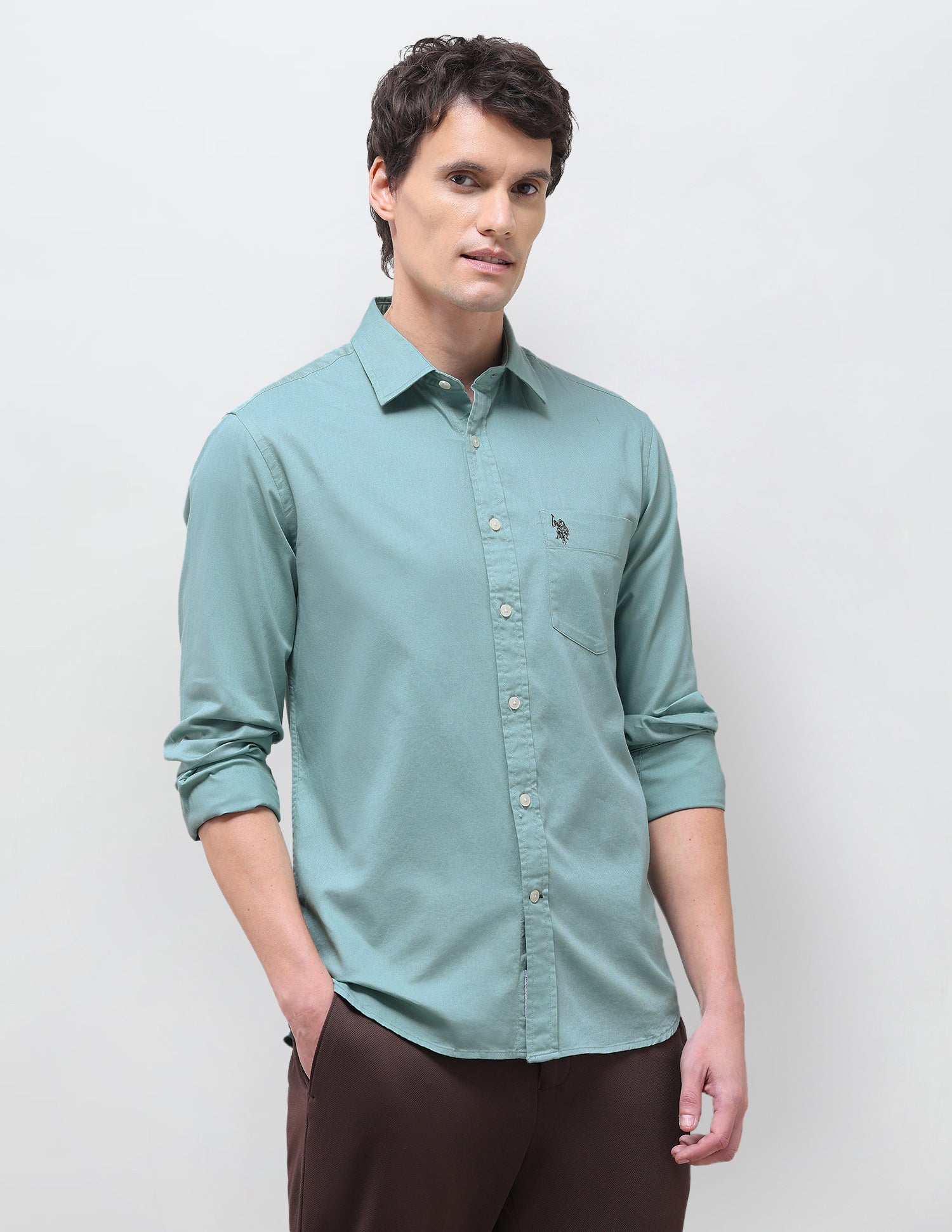 Solid Tailored Fit Shirt Green - U.S. Polo Assn. India | Large