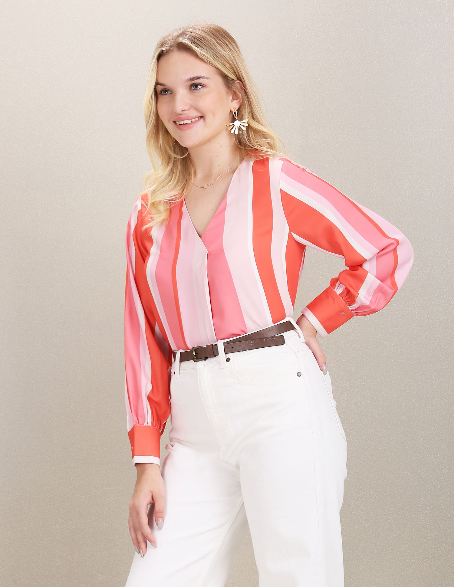 V-Neck Vertical Stripe Shirt Pink - U.S. Polo Assn. India | Large