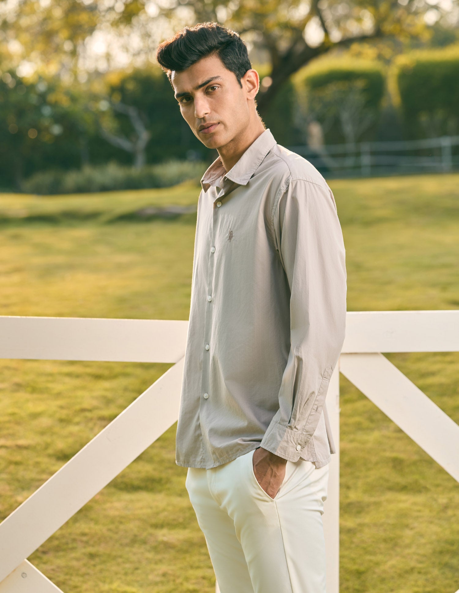 Pacho X Vertical Striped Tailored Fit Shirt Grey - U.S. POLO ASSN. | Large