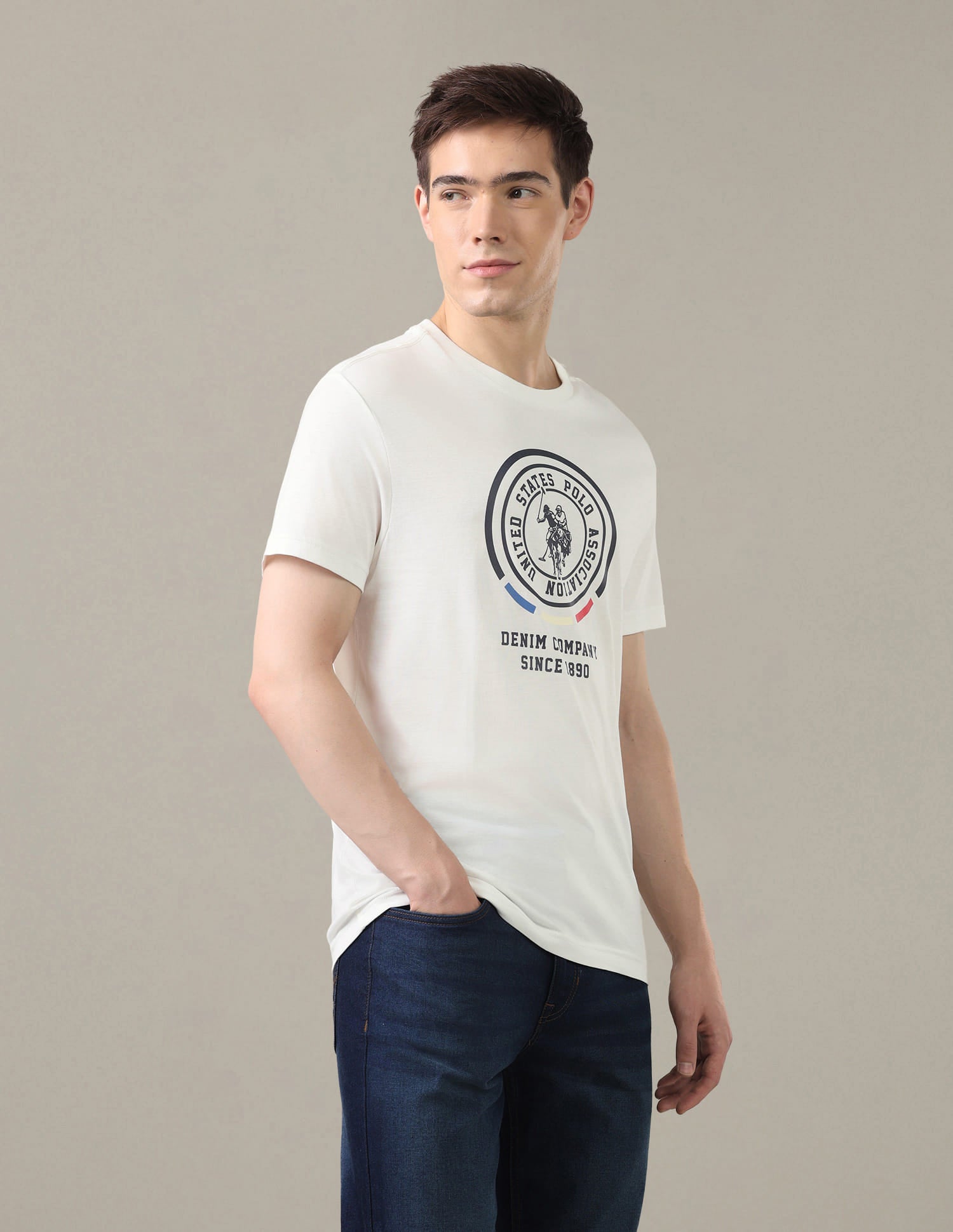 Graphic Brand Printed Regular Fit T-Shirt White - U.S. Polo Assn. India | Large