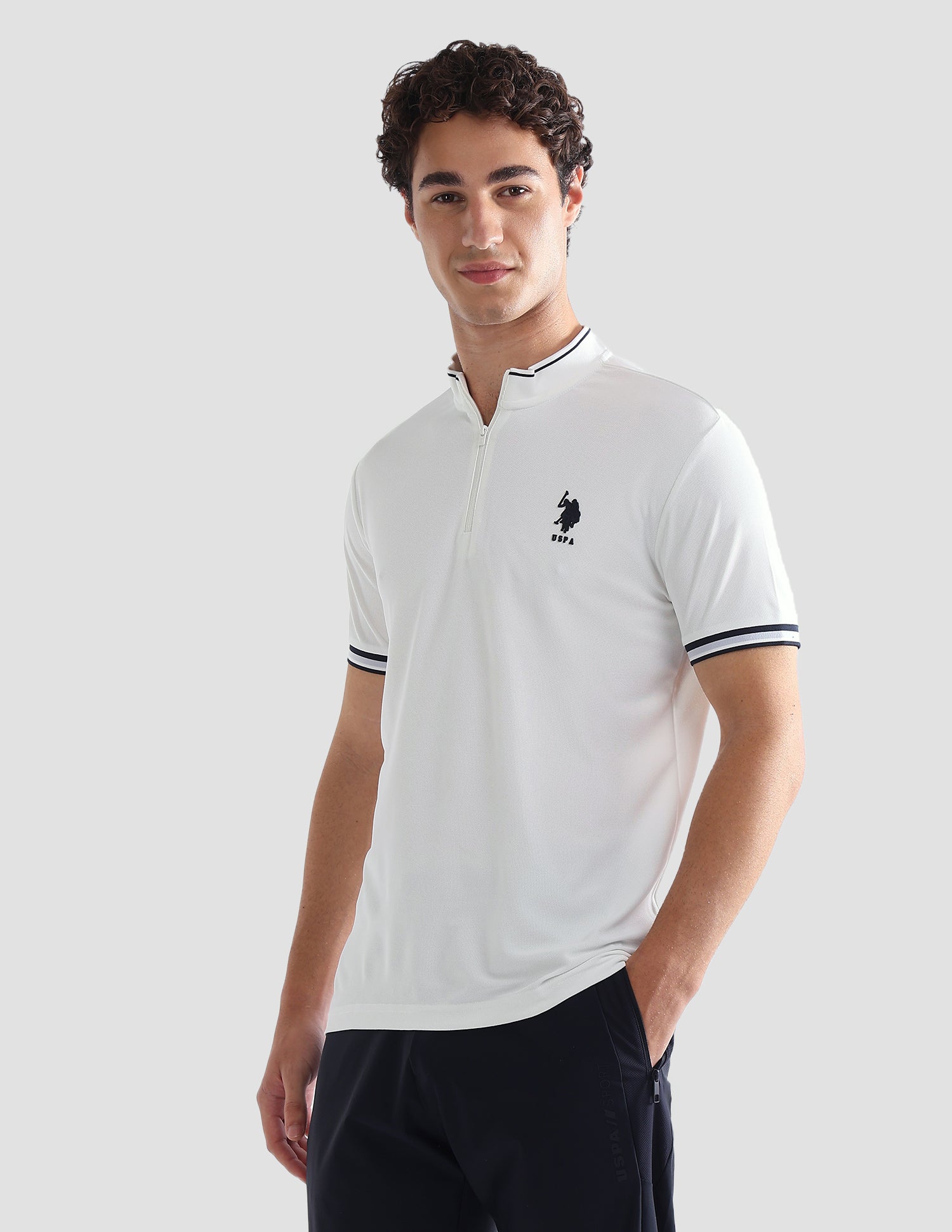 Solid Slim Fit Active Polo Shirt Off White - U.S. Polo Assn. India | Large