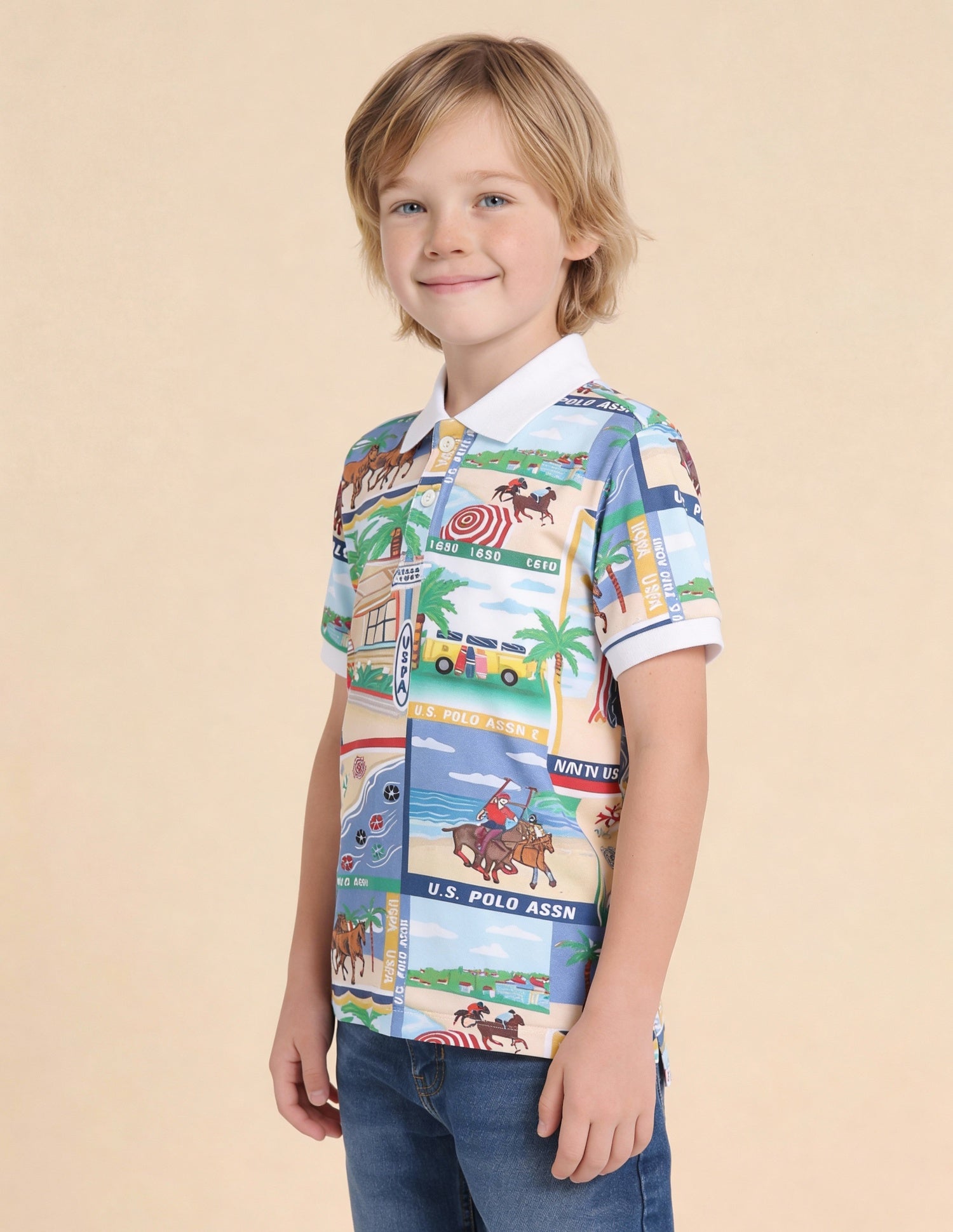 Boys Graphic Printed Regular Fit Polo Shirt Multi2 - U.S. Polo Assn. India | Large