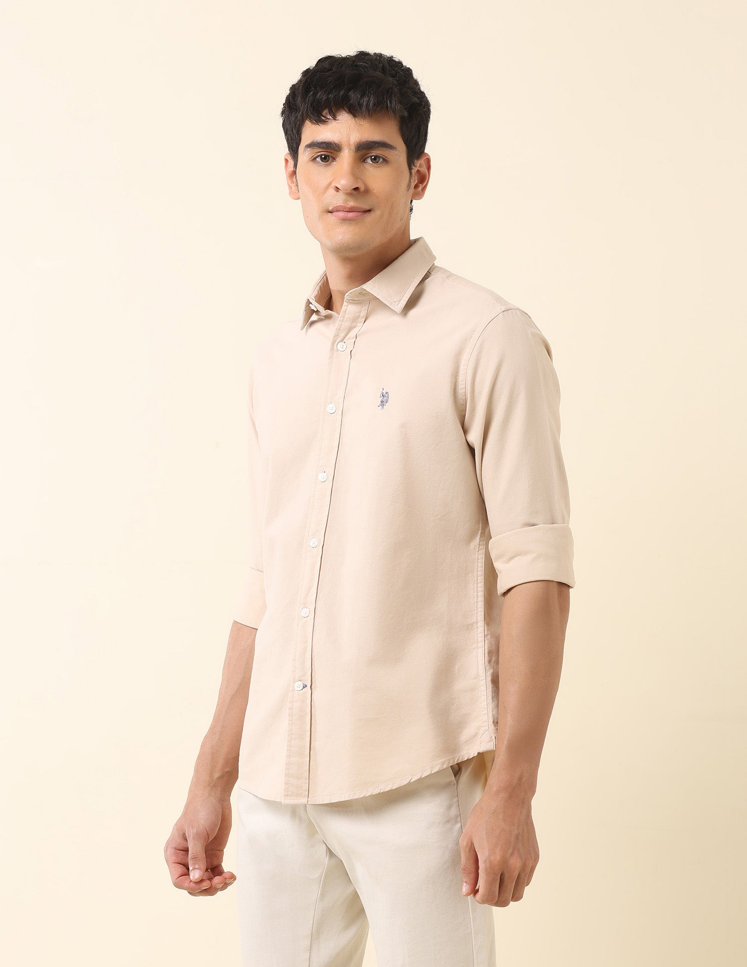 Tailored Fit Pure Cotton Oxford Shirt Beige - U.S. Polo Assn. India | Large