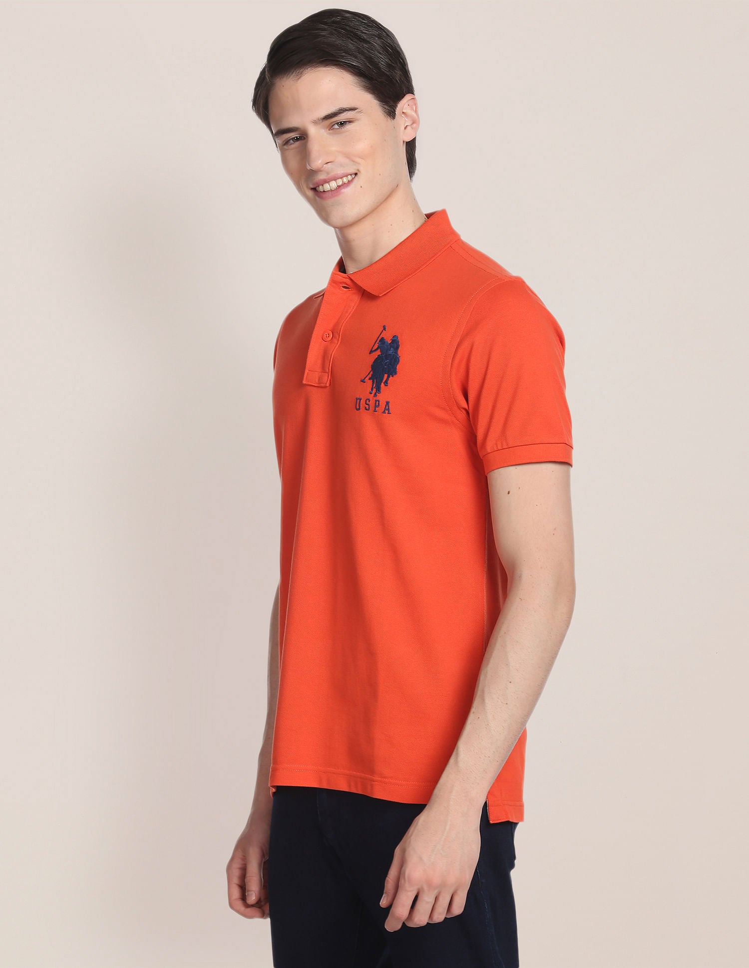 Compact Cotton Logo Polo Shirt Dark Orange - U.S. POLO ASSN. | Large