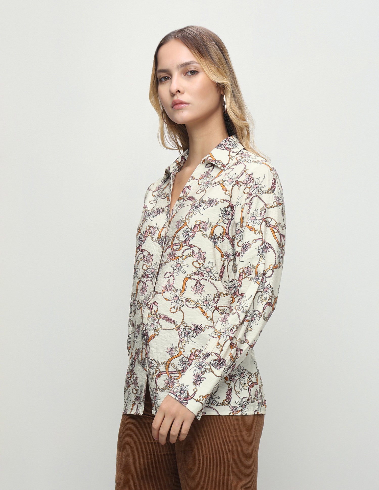 Floral Printed Relaxed Fit Shirt Off-White - U.S. Polo Assn. India | Large