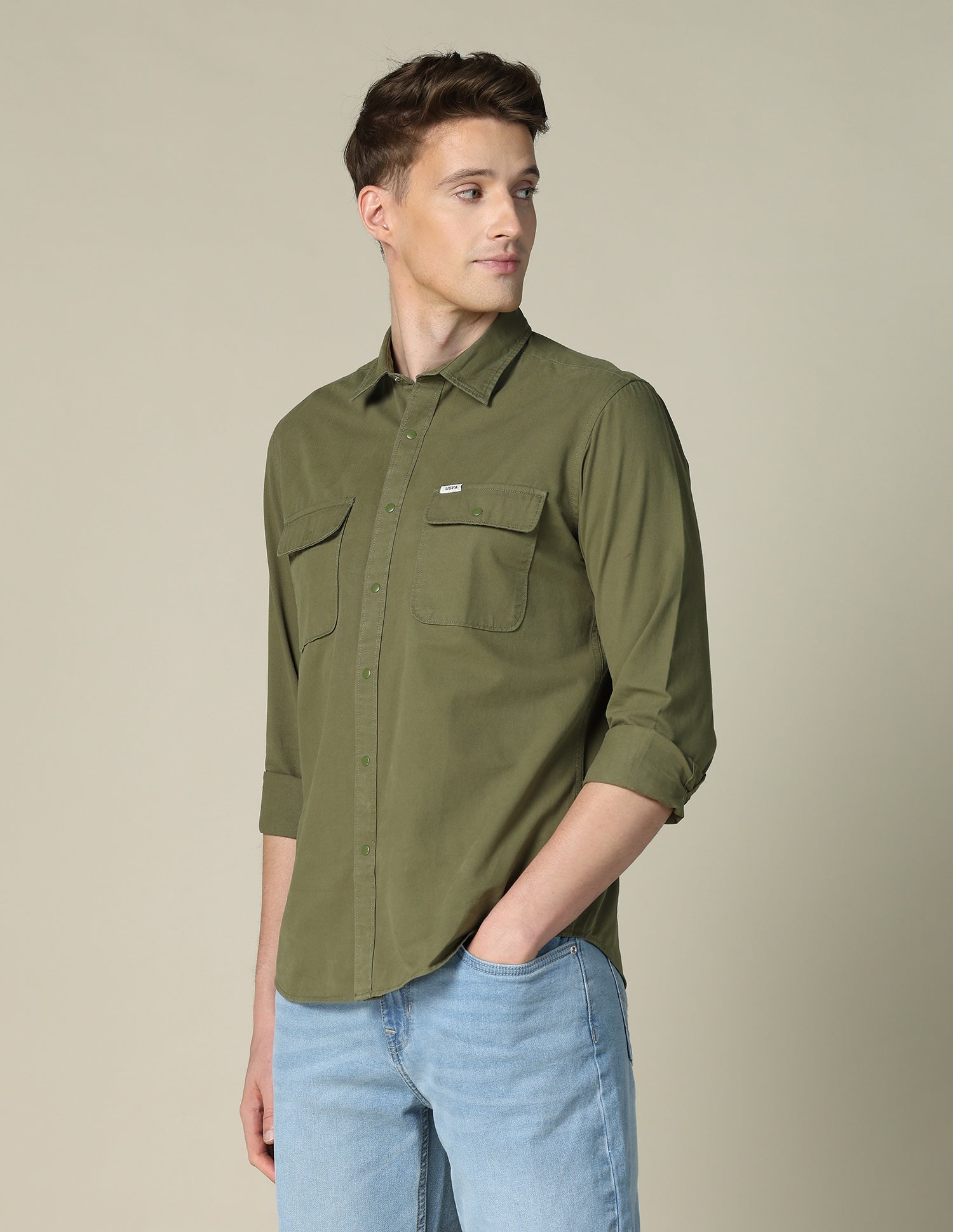Solid Twill Shacket Light Olive - U.S. POLO ASSN. | Large