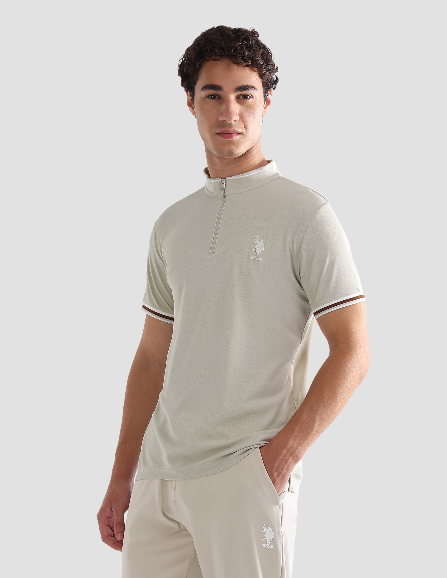 Solid Slim Fit Active Polo Shirt Beige - U.S. Polo Assn. India | Large