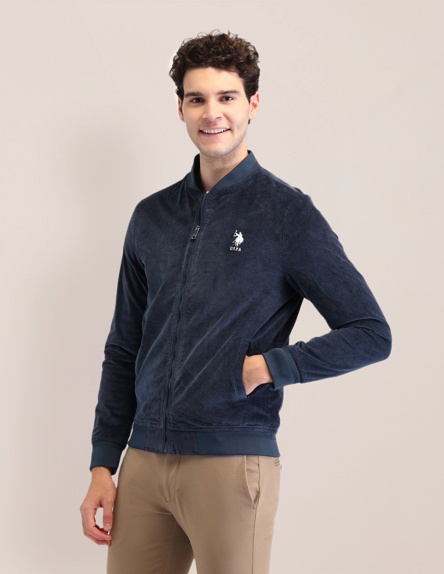 Textured Regular Fit Jacket Blue - U.S. POLO ASSN. | Large