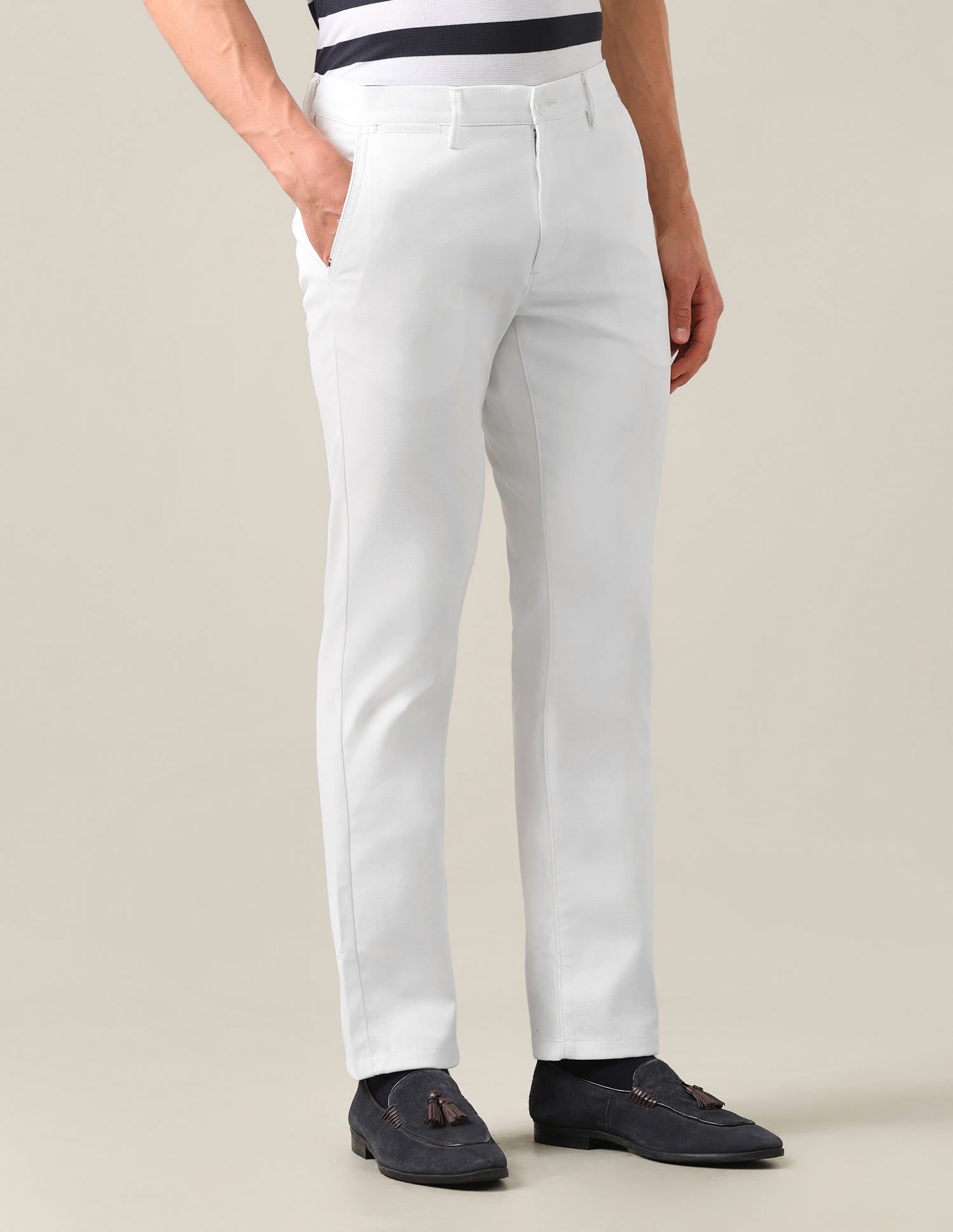 Riley Straight Fit Dobby Trousers White - U.S. Polo Assn. India | Large