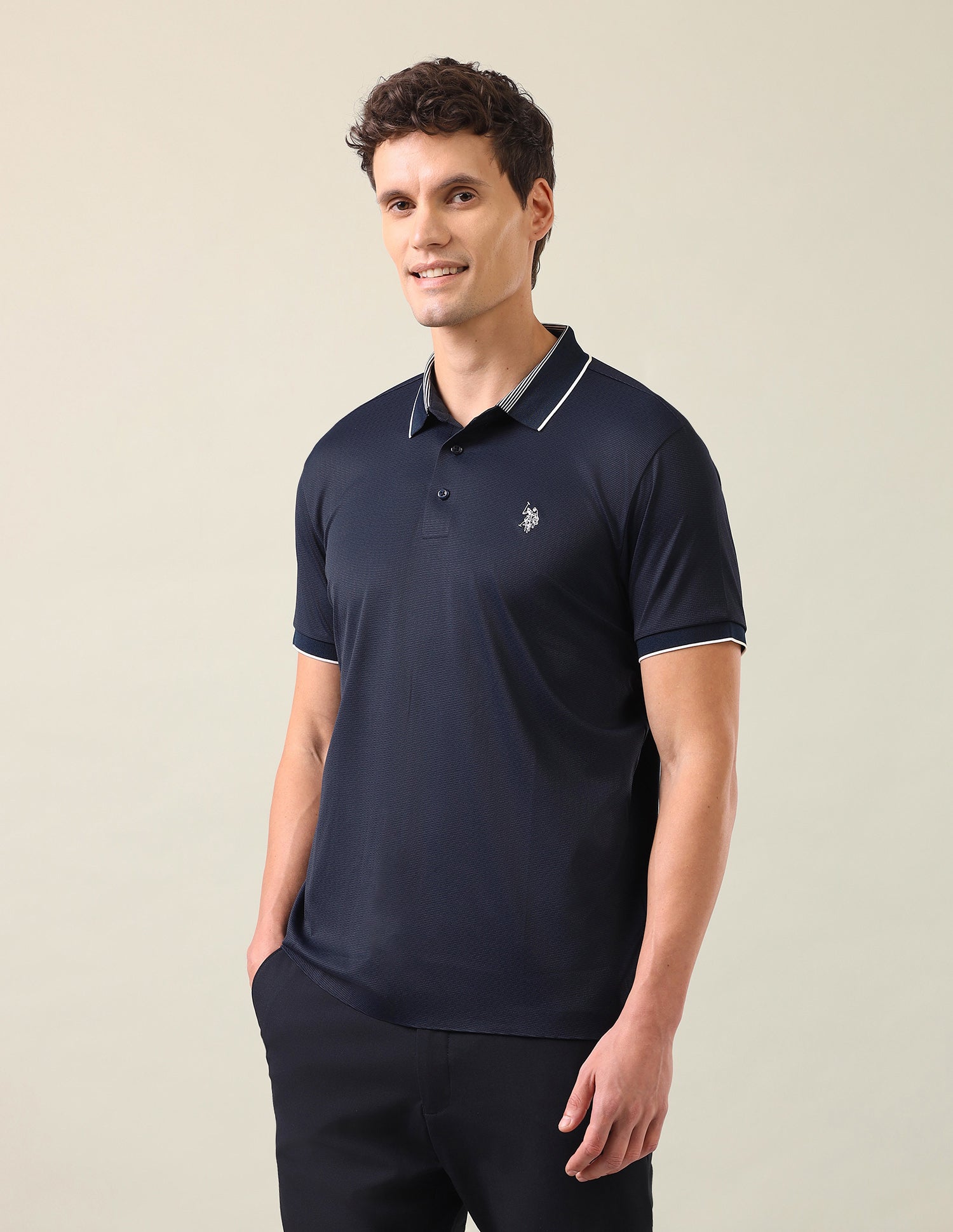 Textured Slim Fit Polo Shirt Navy - U.S. Polo Assn. India | Large
