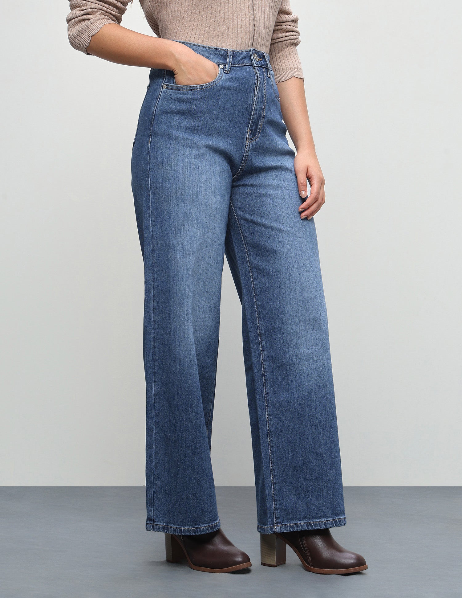 High Rise Wide Leg Fit Jeans Dark Blue - U.S. Polo Assn. India | Large