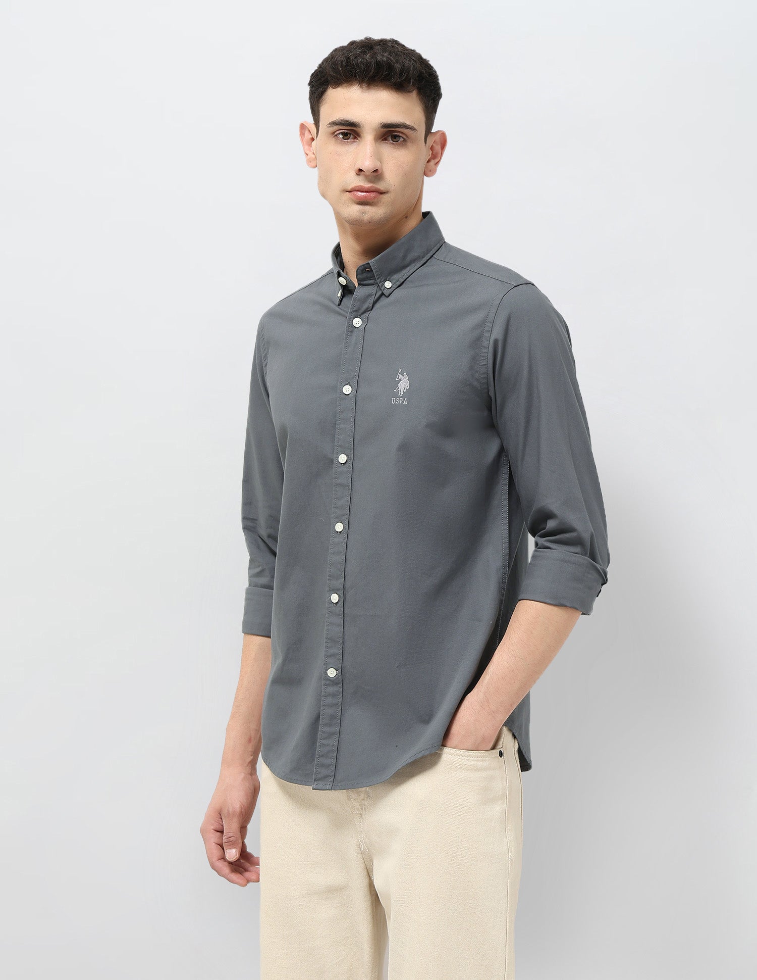 Regular Fit Button Down Shirt Dark Grey - U.S. Polo Assn. India | Large