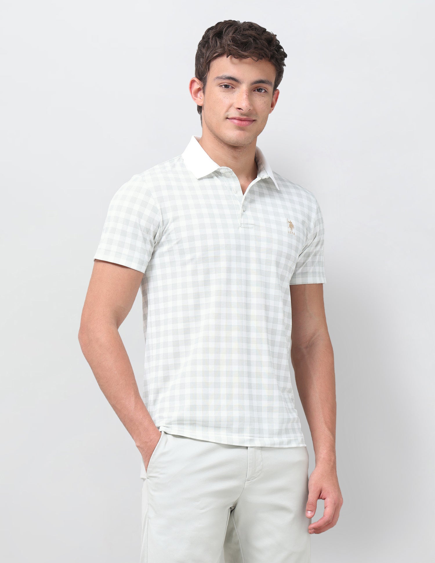 Checked Slim Fit Polo Shirt Light Green - U.S. Polo Assn. India | Large