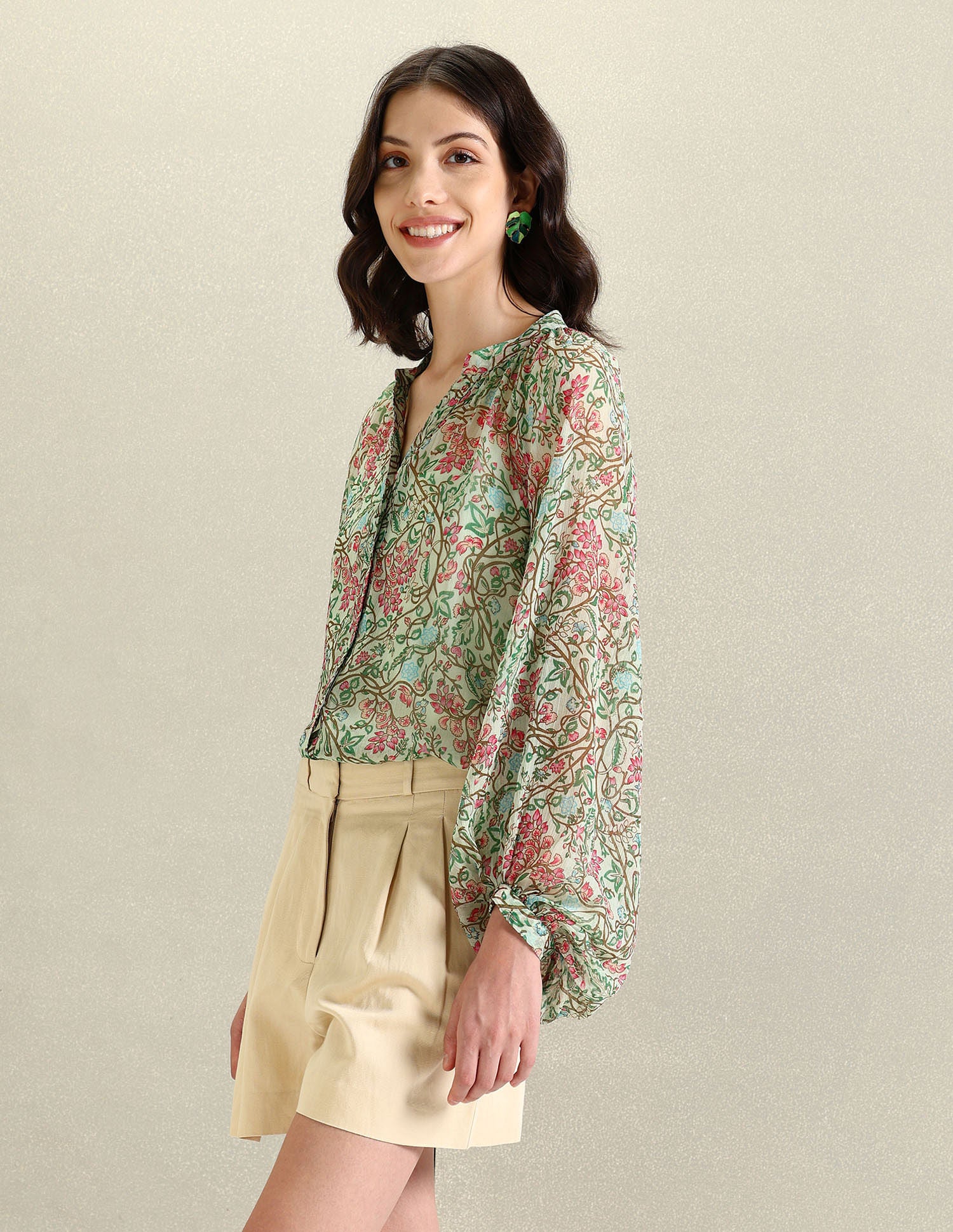 Notch Neck Floral Top Orange, Grey and White - U.S. POLO ASSN. | Large