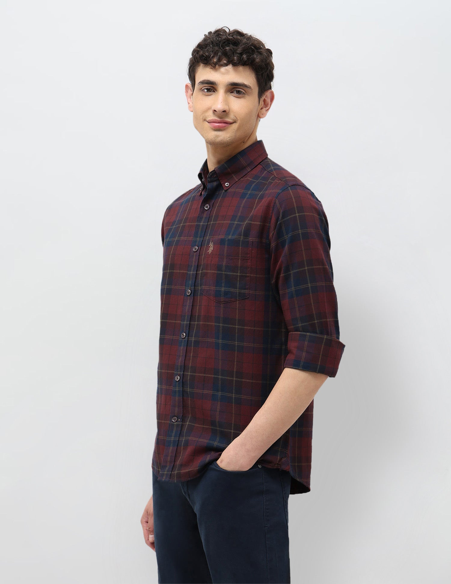 Tartan Checked Tailored Fit Shirt Maroon - U.S. Polo Assn. India | Large