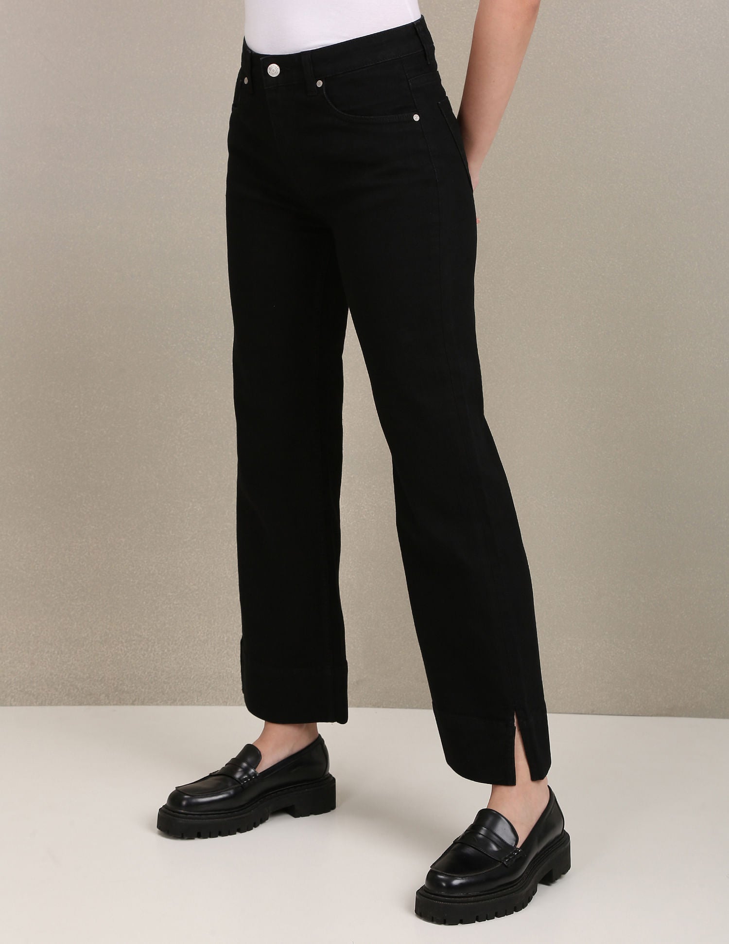 High Rise Flared Slit Jeans Black - U.S. Polo Assn. India | Large