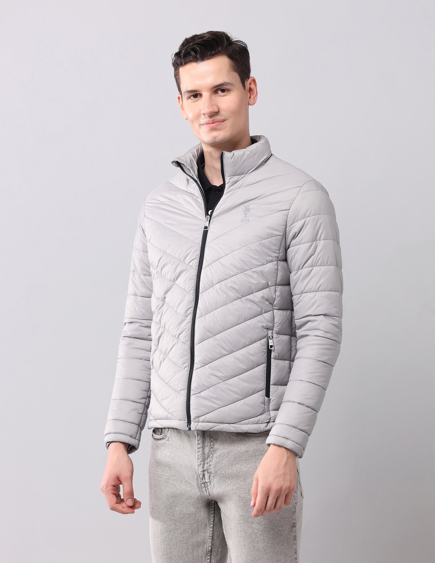 Solid Regular Fit Jacket Light Grey - U.S. Polo Assn. India | Large