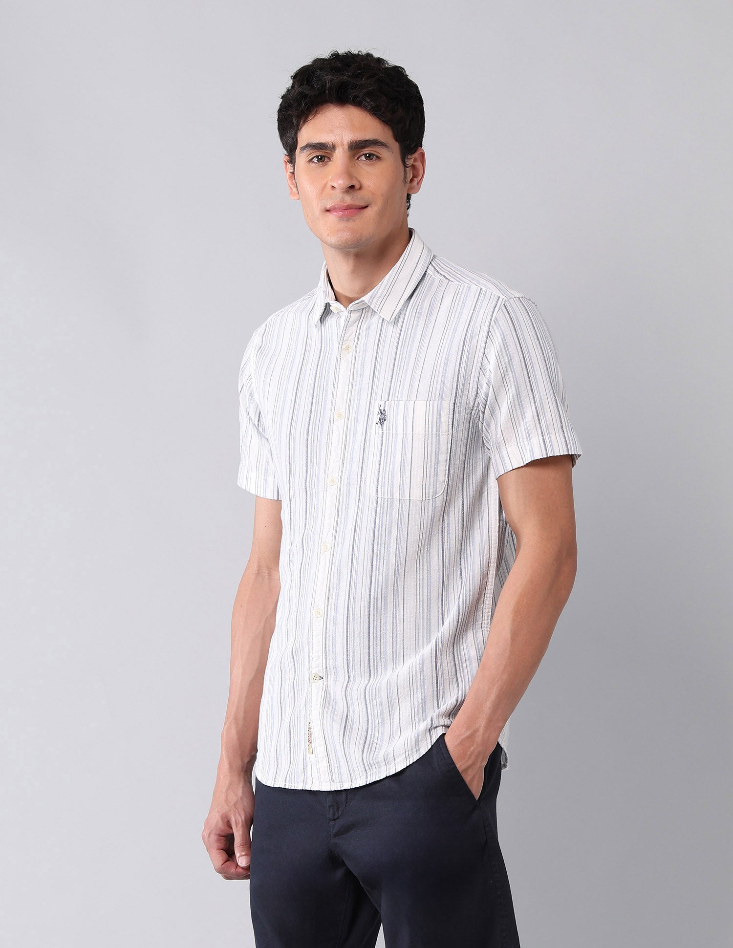 Vertical Striped Pure Cotton Shirt Blue - U.S. POLO ASSN. | Large