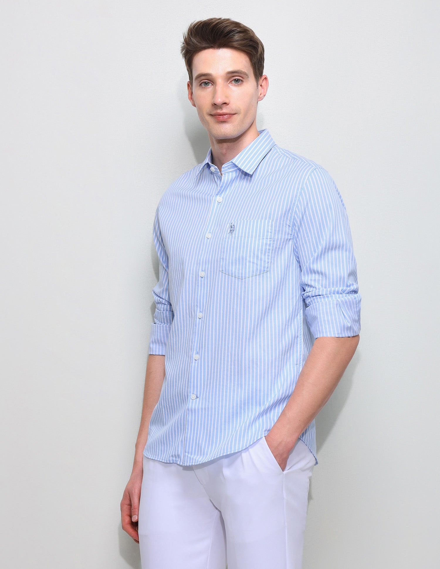 Vertical Striped Regular Fit Shirt Light Blue - U.S. Polo Assn. India | Large