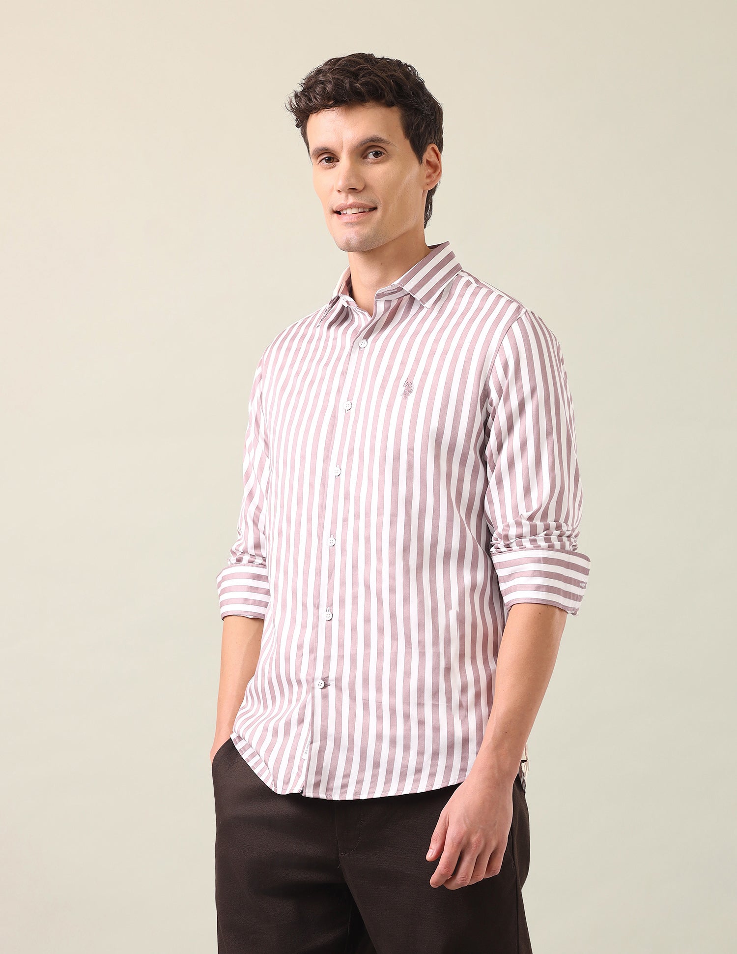 Vertical Striped Satin Shirt Pink - U.S. Polo Assn. India | Large
