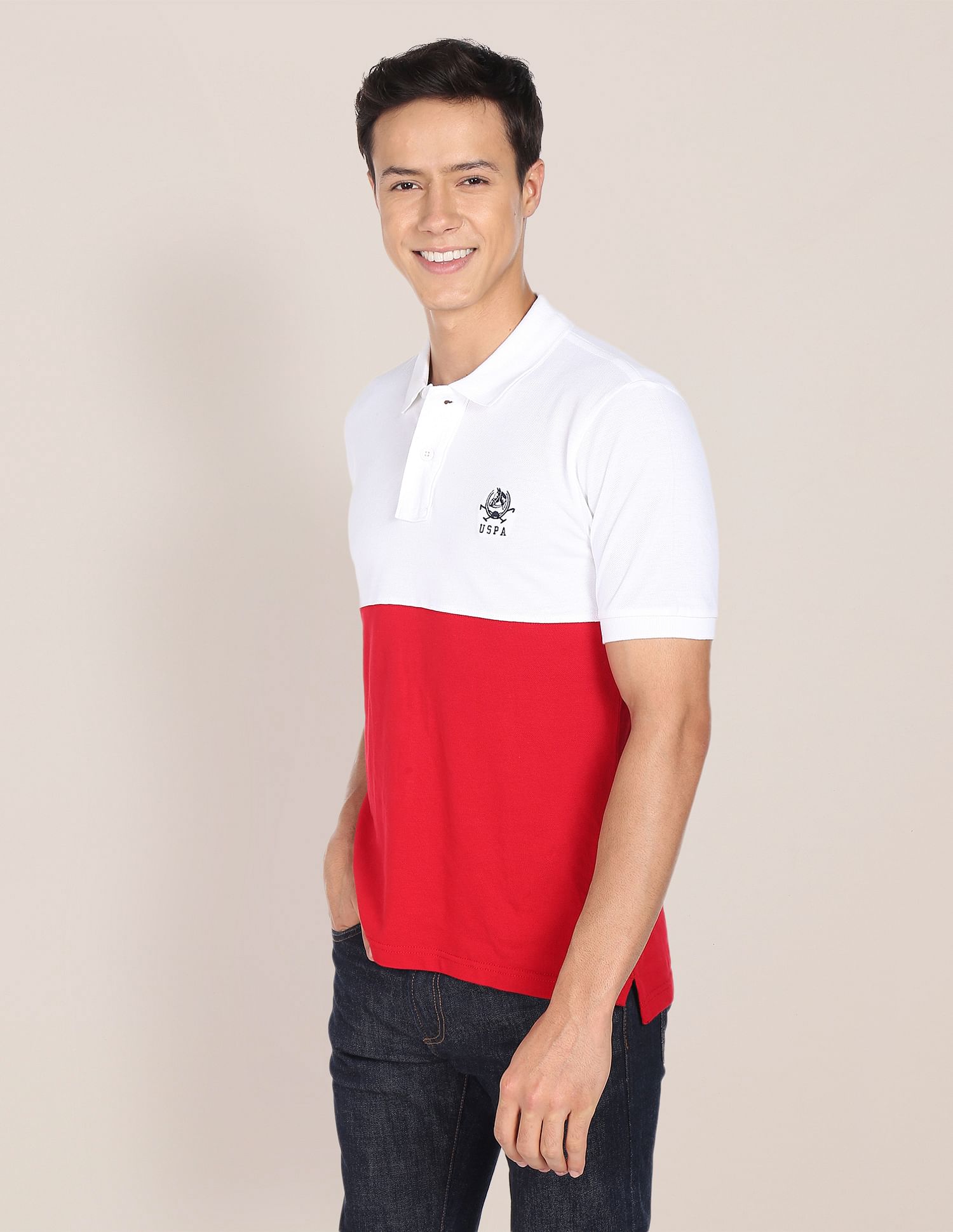 Colour Block Panelled Polo Shirt White and Red - U.S. POLO ASSN. | Large