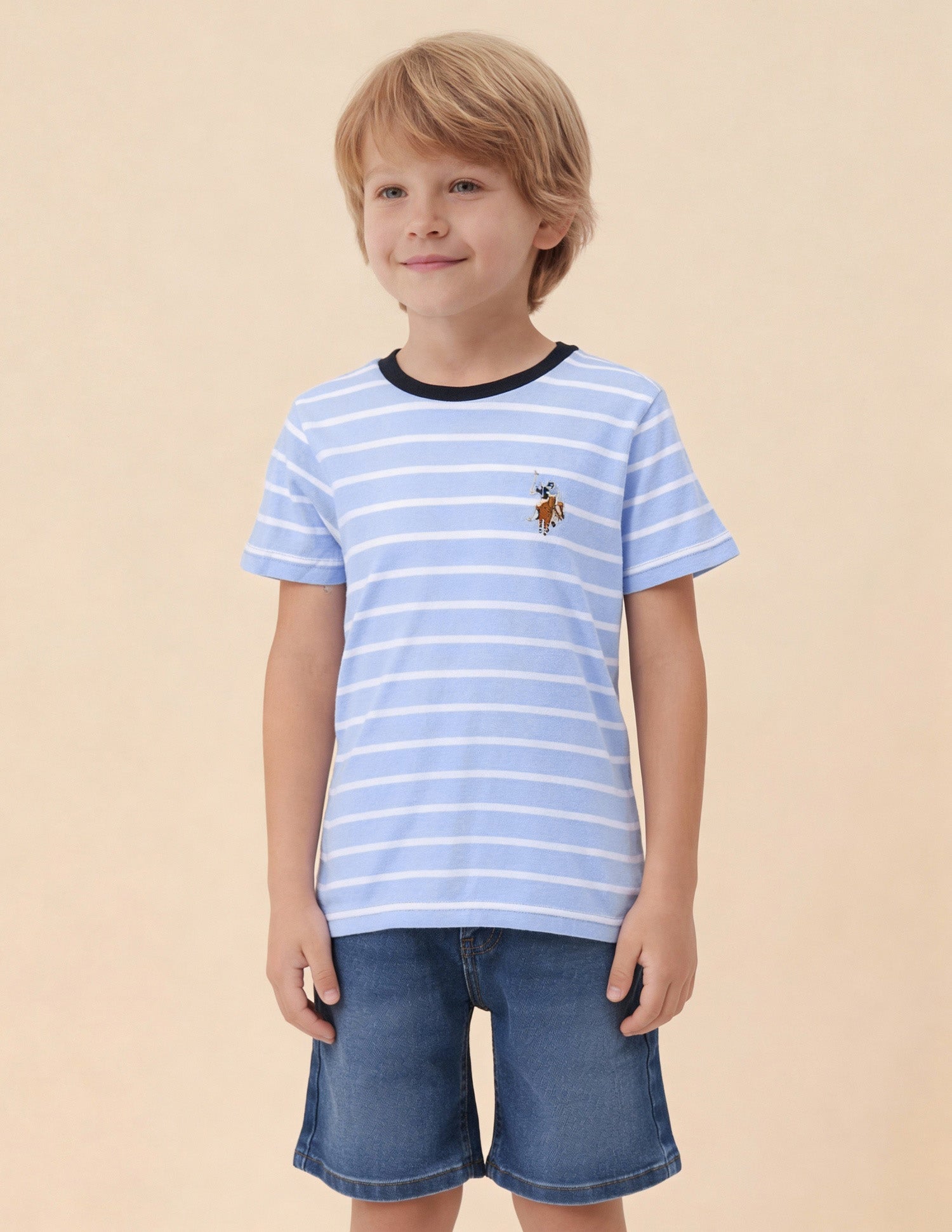 Boys Horizontal Striped T-Shirt Light Blue - U.S. Polo Assn. India | Large