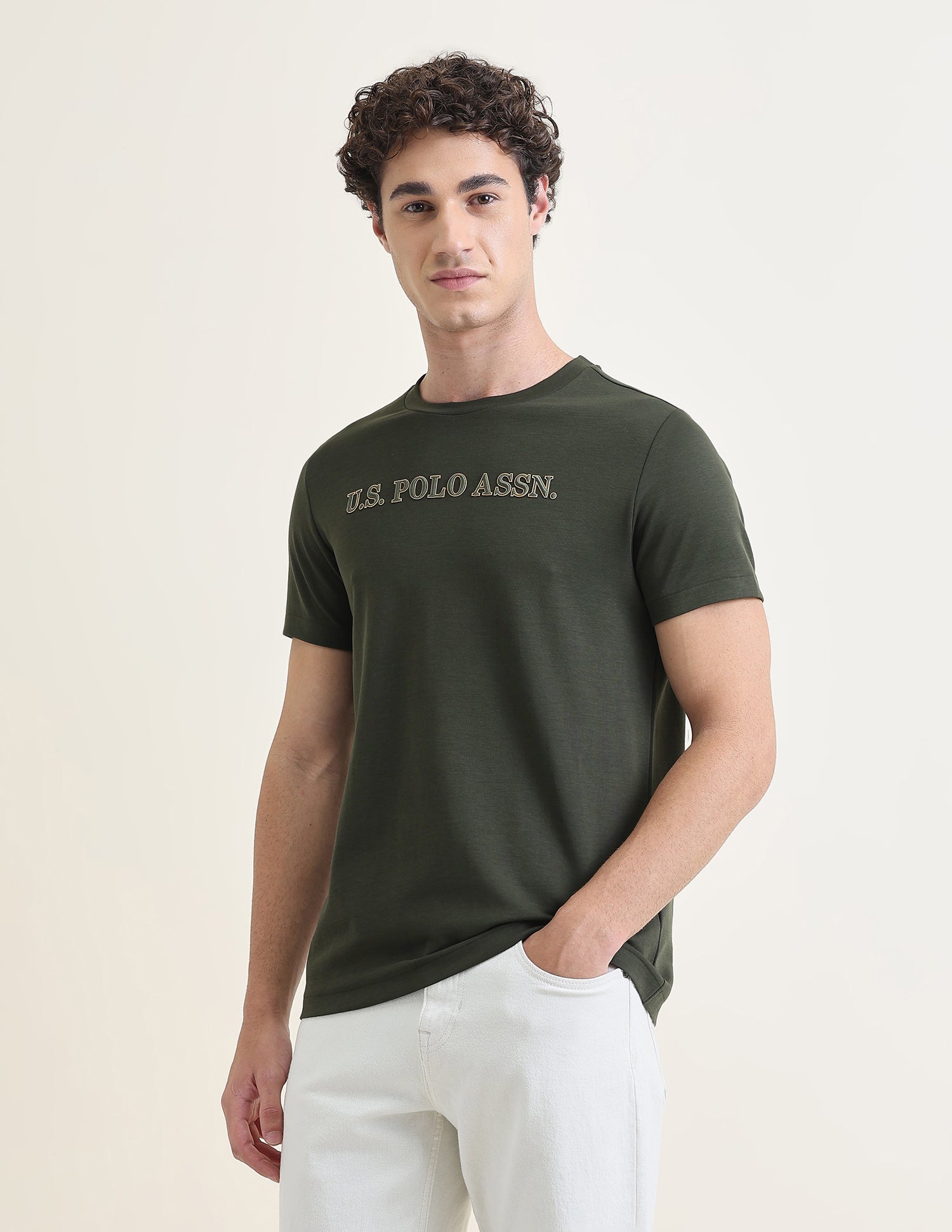 Solid Slim Fit T-Shirt Olive - U.S. Polo Assn. India | Large