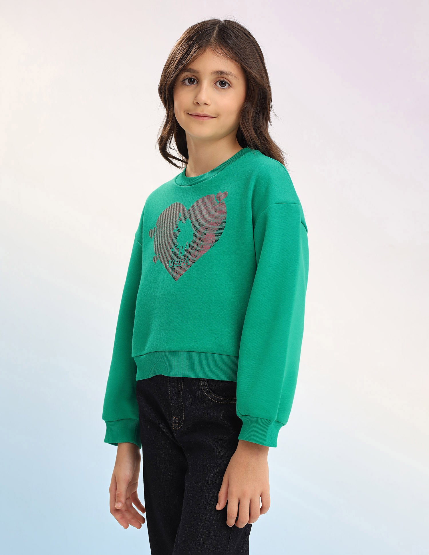 Brand Embellished Regular Fit Sweatshirt Green - U.S. POLO ASSN. | Large