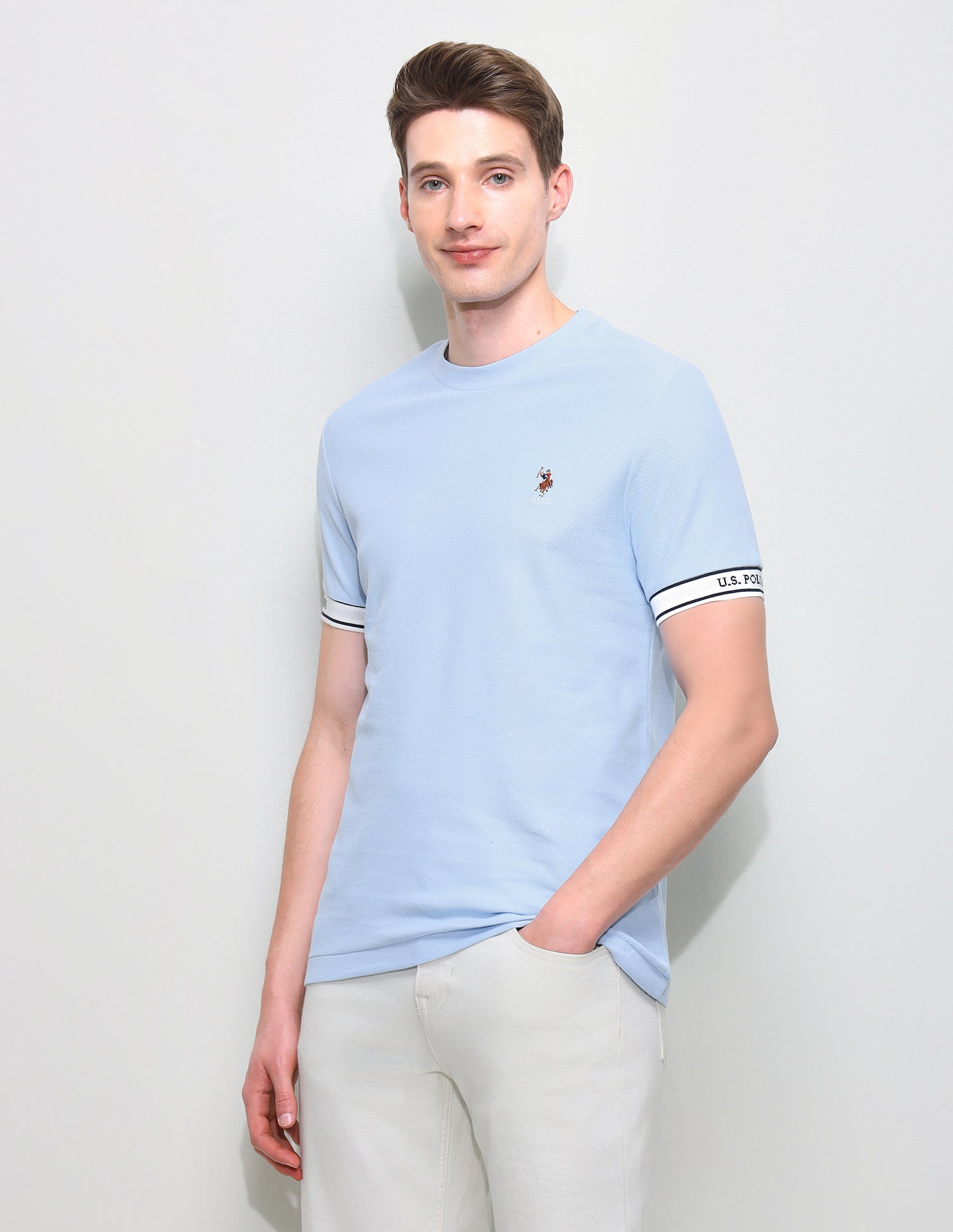 Solid Slim Fit T-Shirt Light Blue - U.S. Polo Assn. India | Large