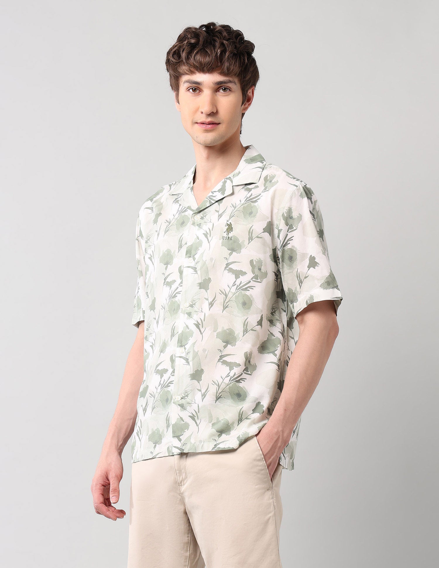 Relaxed Fit Poplin Cuban Shirt Green - U.S. Polo Assn. India | Large