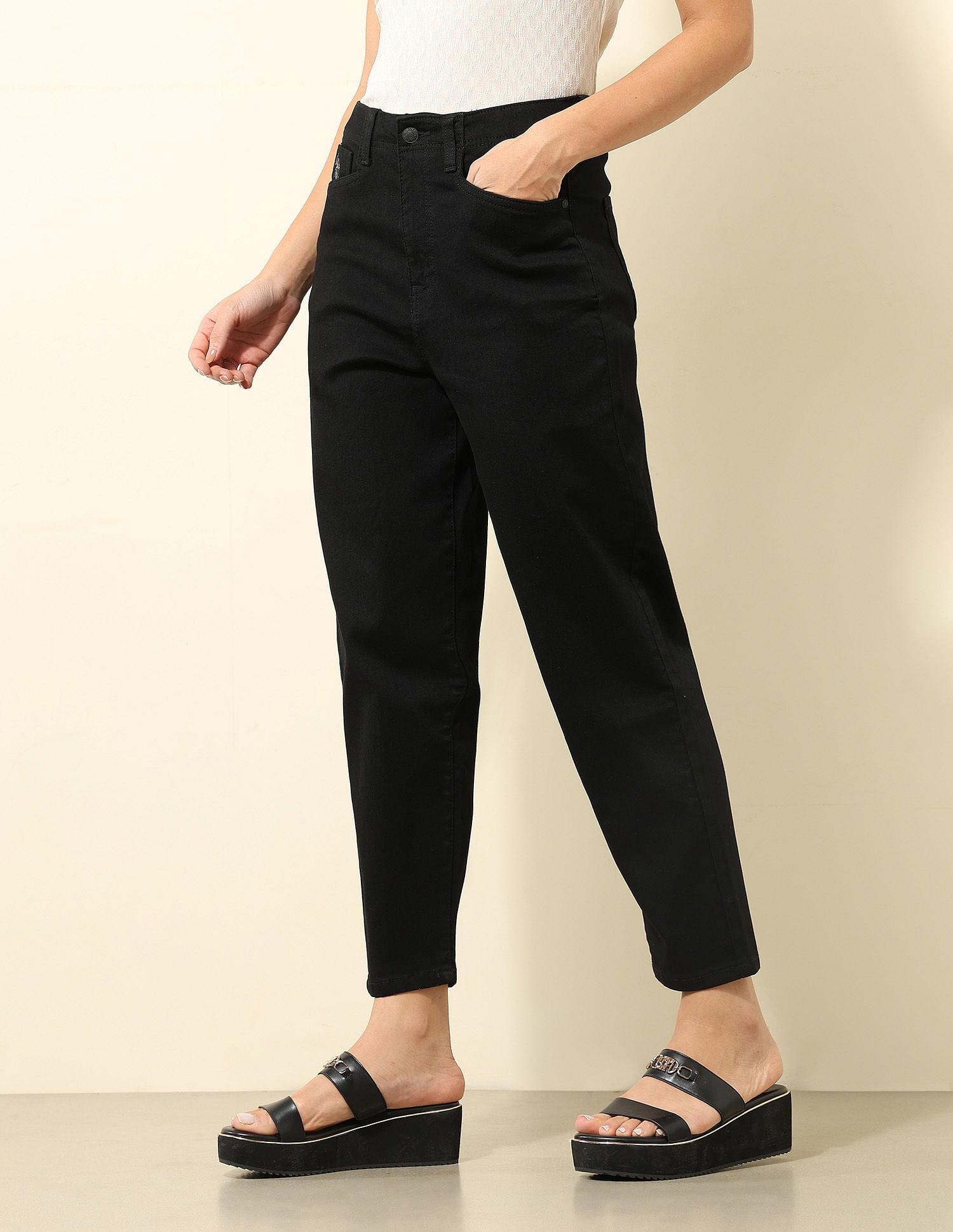 High Rise Carrot Fit Cargo Jeans Rinse Black - U.S. POLO ASSN. | Large