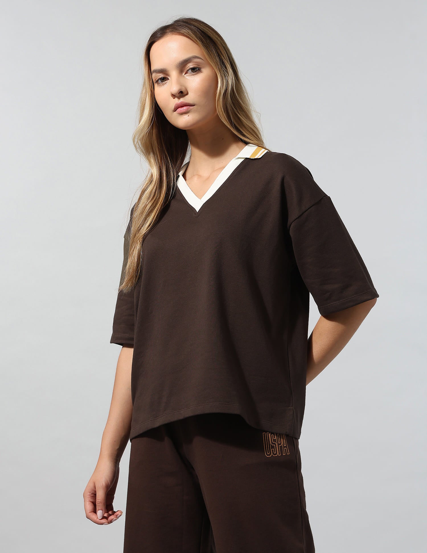 Contrast Collar Relaxed Polo Shirt Brown - U.S. Polo Assn. India | Large
